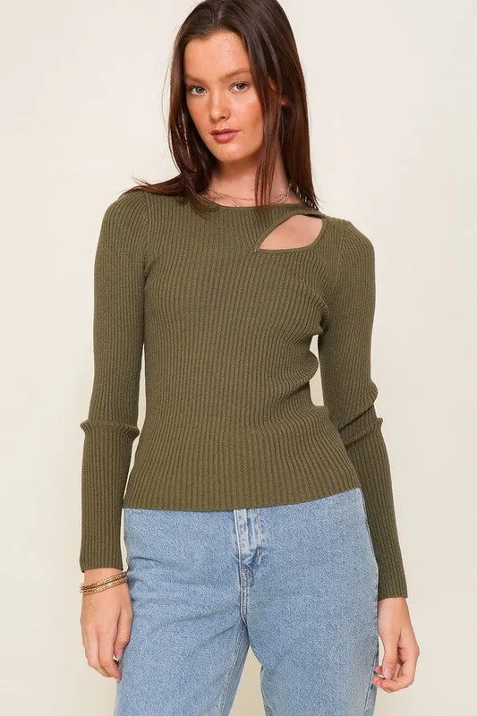 Chic Stylish Cut Out Long Sleeve Sweater Fashion Top