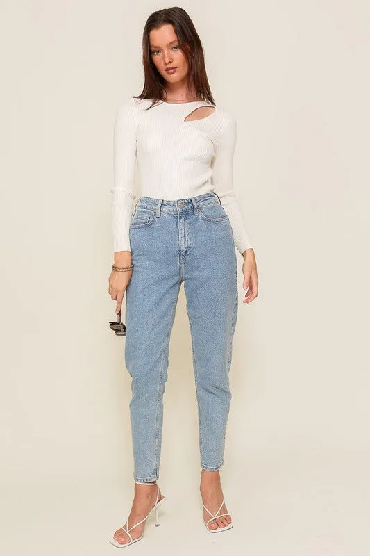 Chic Stylish Cut Out Long Sleeve Sweater Fashion Top