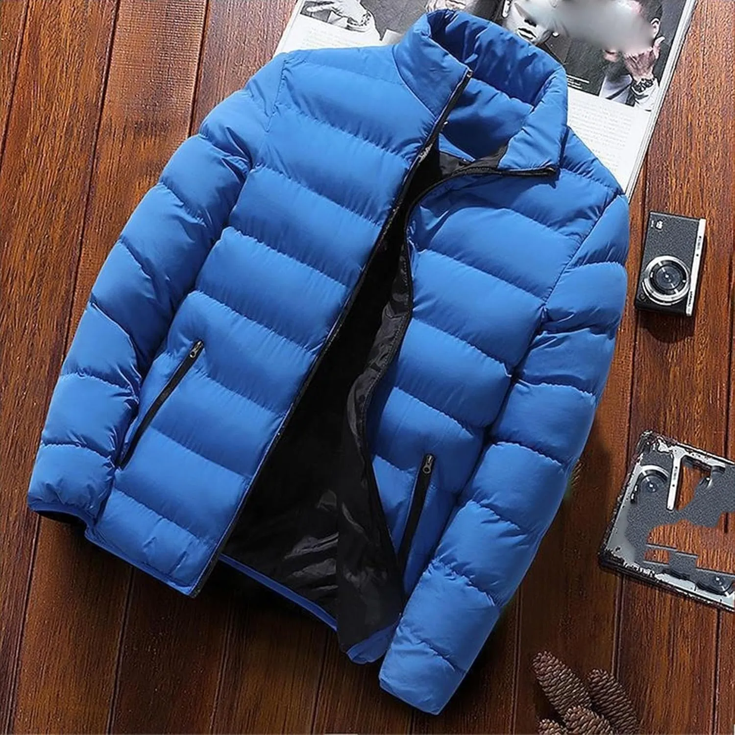 DGHM-JLMY Men's Fashion Warm Down Cotton-Padded Jacket Full Zip Quilted Puffer Down Jacket Lightweight Packable Puffer Jacket