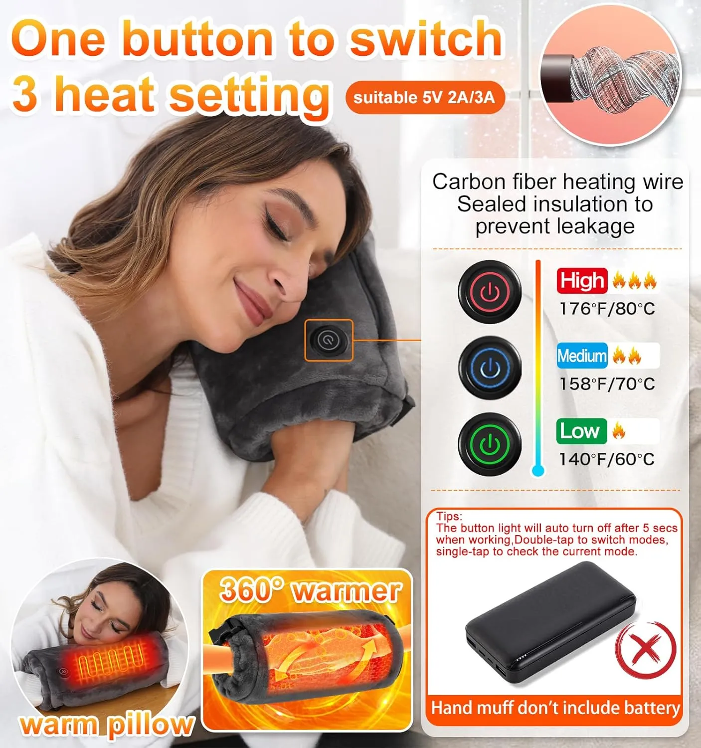 Electric Heated Hand Warmer Pouch - Portable Heated Gloves with Heating Strip Warmer Rechargeable Hand Muff for Football Hunting Camping Golf Fishing Heater(Battery Not Include)