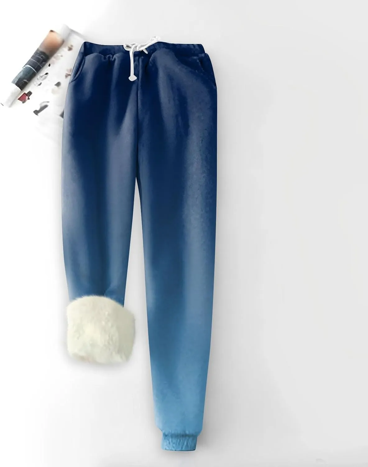 Fleece Sweatpants Women Casual Straight Legs Joggers Petite Pants with Pocket Warm Winter Fleece Lined Pants Clothes