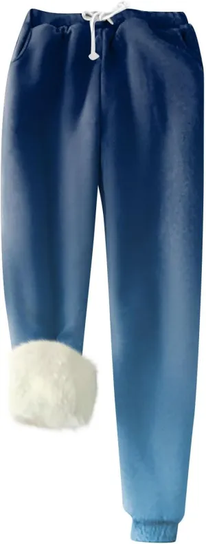 Fleece Sweatpants Women Casual Straight Legs Joggers Petite Pants with Pocket Warm Winter Fleece Lined Pants Clothes