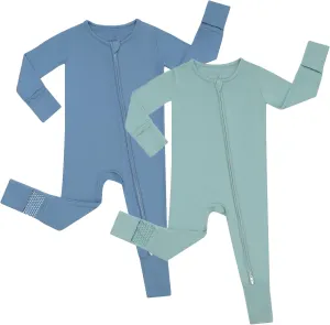 JunNeng Rayon of Bamboo Baby Sleeper with Mittens Cuffts Feet & Non-Slip Design, 2 Way Zipper Pjs Sleep'N Play Romper