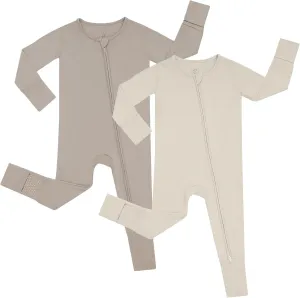 JunNeng Rayon of Bamboo Baby Sleeper with Mittens Cuffts Feet & Non-Slip Design, 2 Way Zipper Pjs Sleep'N Play Romper