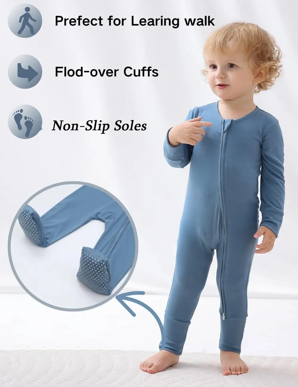 JunNeng Rayon of Bamboo Baby Sleeper with Mittens Cuffts Feet & Non-Slip Design, 2 Way Zipper Pjs Sleep'N Play Romper
