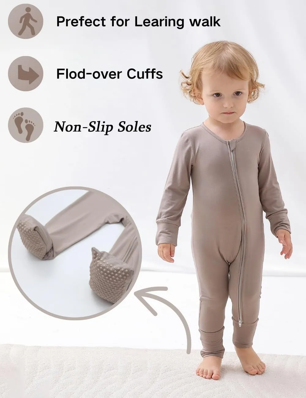 JunNeng Rayon of Bamboo Baby Sleeper with Mittens Cuffts Feet & Non-Slip Design, 2 Way Zipper Pjs Sleep'N Play Romper