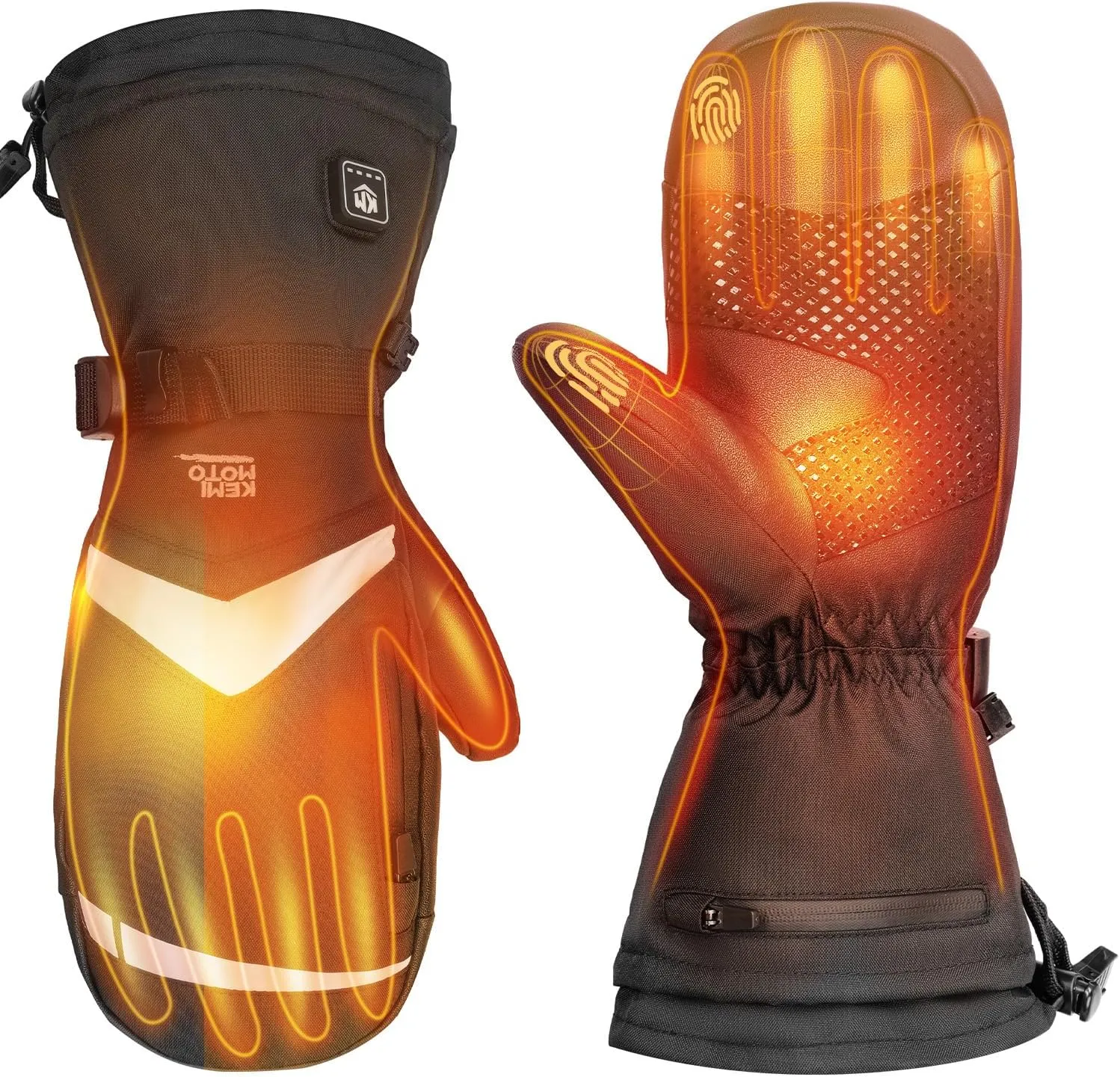 KEMIMOTO Heated Mittens for Men Women Rechargeable, Ski Mittens with Electric Battery 2pcs 7.4V 2500MAH Touchscreen Water-Resistant Warm Gloves for Winter Skiing Walk a Dog Snowmobile Camping Hunting