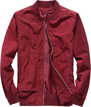 Men's Lightweight Spring Fall Bomber Jackets Long Sleeve Zip Up Casual Baseball Jackets Windproof Varsity Coat