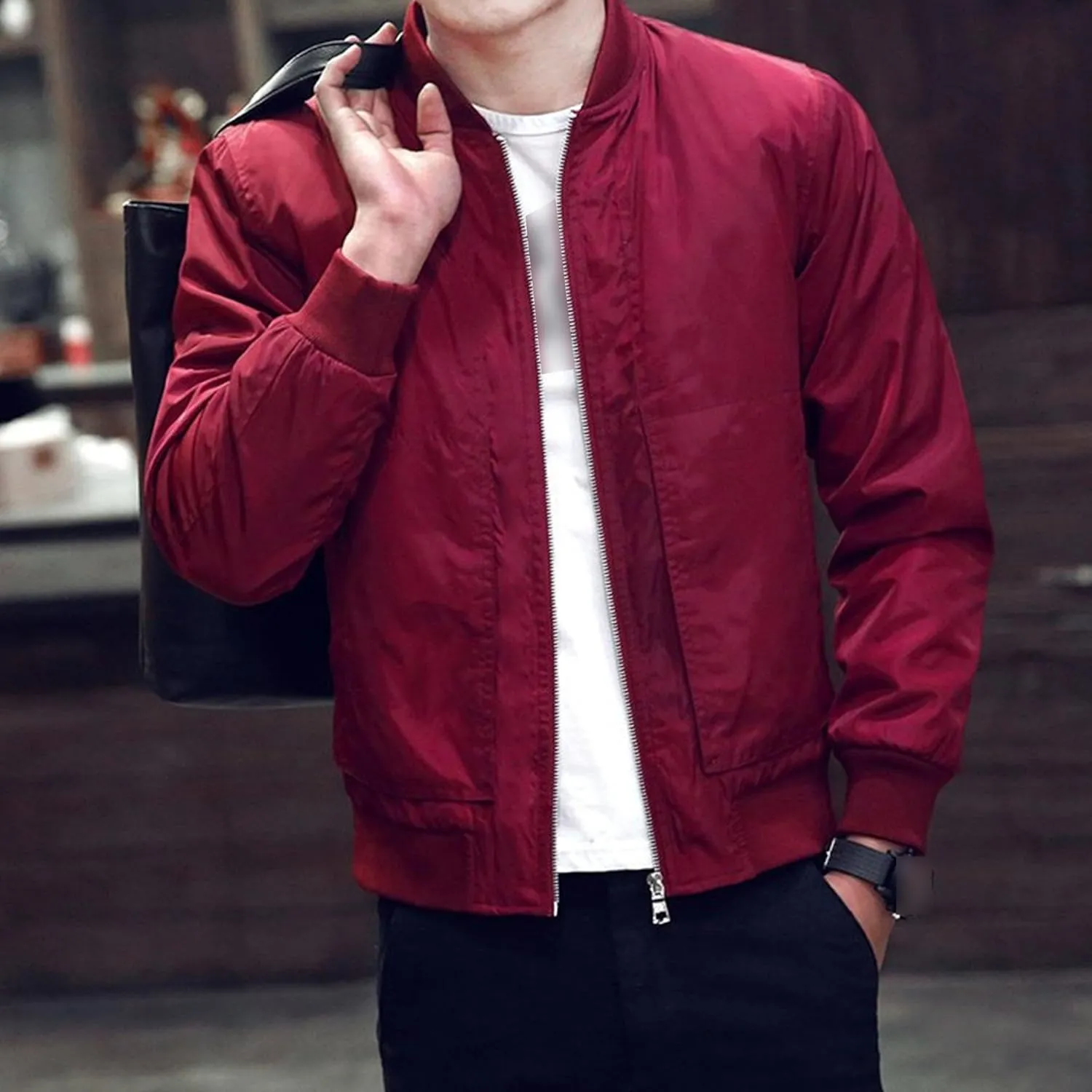Men's Lightweight Spring Fall Bomber Jackets Long Sleeve Zip Up Casual Baseball Jackets Windproof Varsity Coat