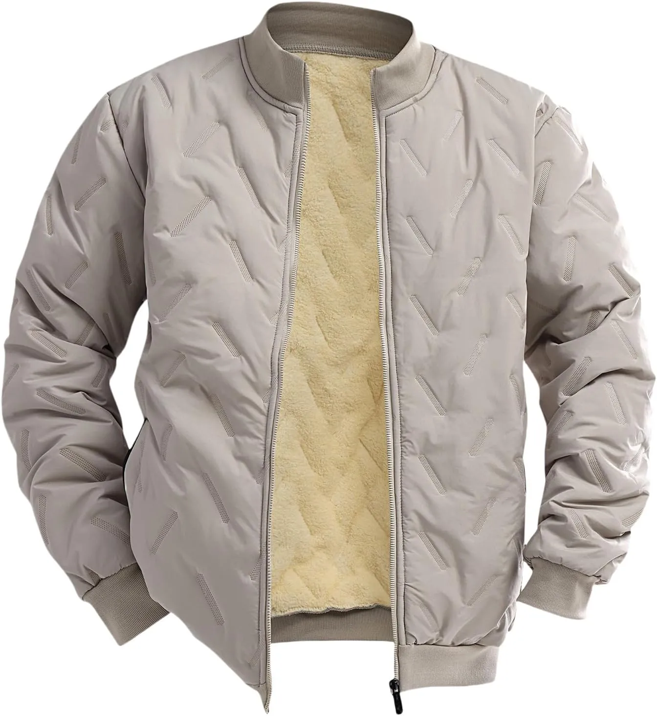Mens Puffer Jacket Winter Down Coat Quilted Bomber Jackets Sherpa Lined Jacket Long Sleeve Thick Plush Padded Outwear