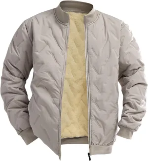 Mens Puffer Jacket Winter Down Coat Quilted Bomber Jackets Sherpa Lined Jacket Long Sleeve Thick Plush Padded Outwear