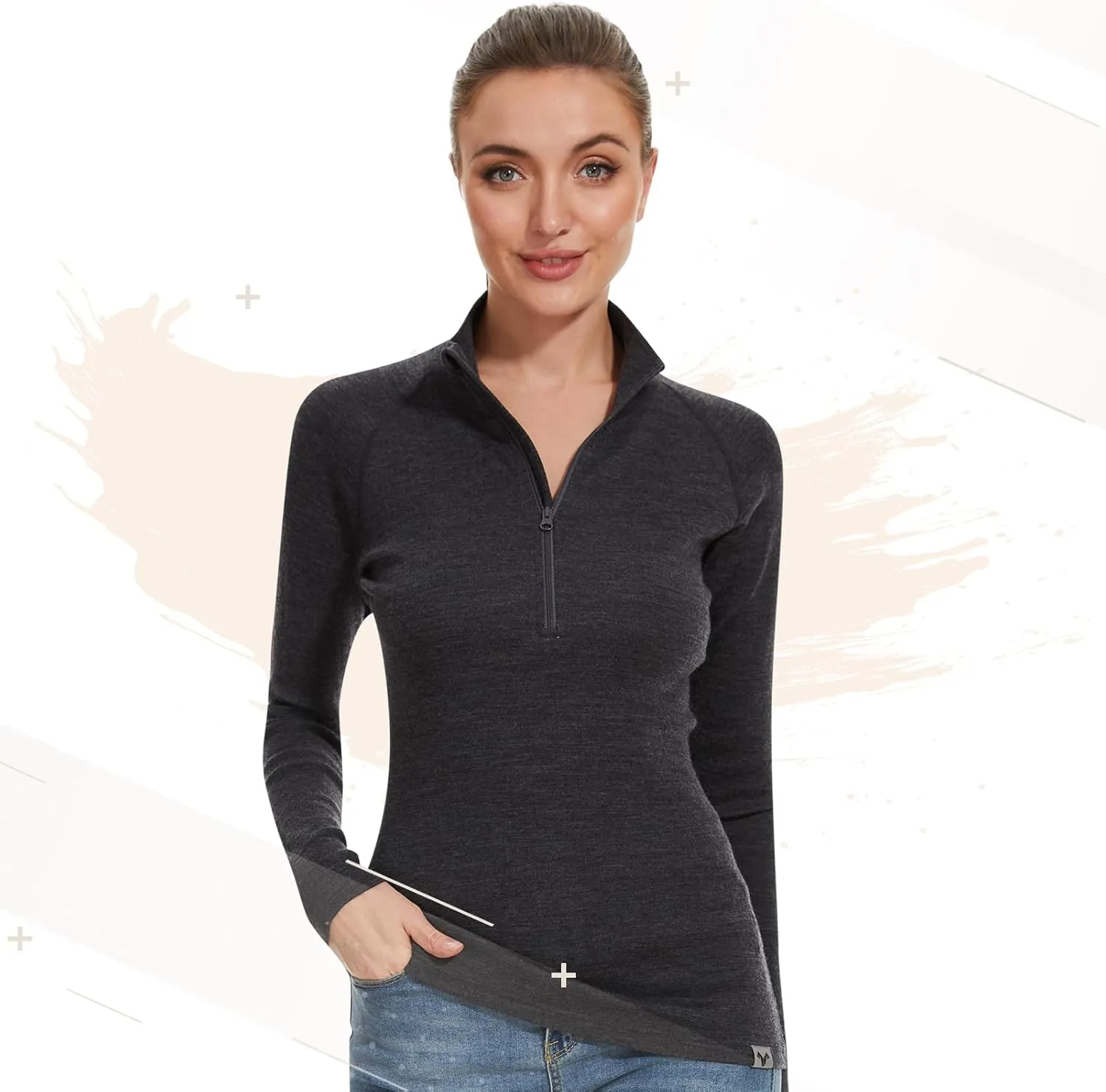 MERINNOVATION Merino Wool Base Layer for Womens Wool Half Zip Sweater Midweight 240gsm
