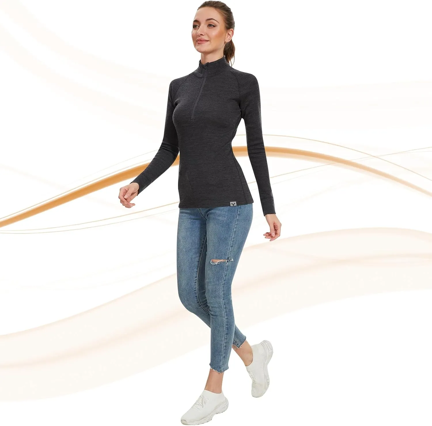 MERINNOVATION Merino Wool Base Layer for Womens Wool Half Zip Sweater Midweight 240gsm