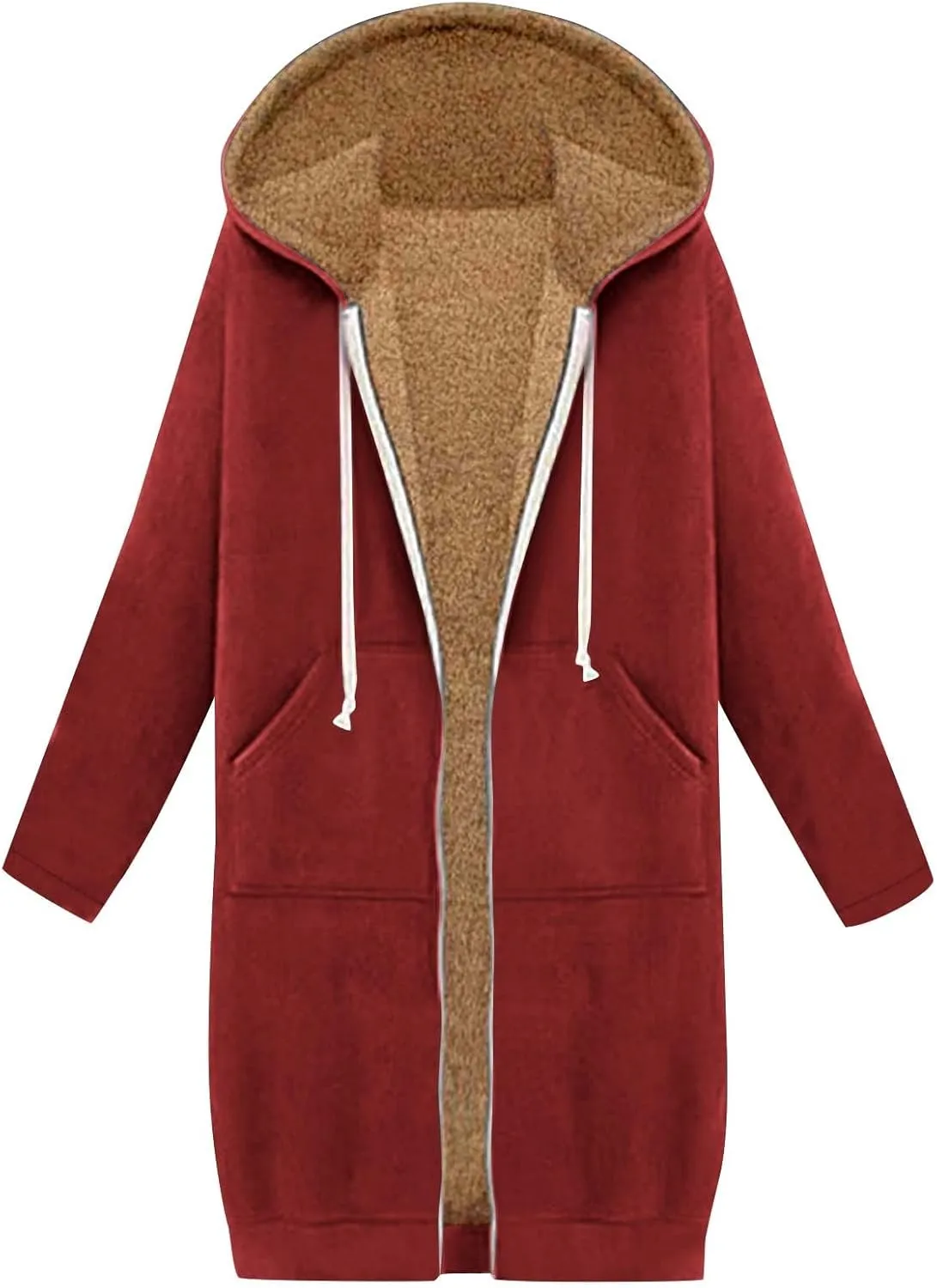 Miyaomn Women's Zip Up Oversized Long Hoodies Sherpa Lined Long Sleeve Hooded Sweatshirts Winter Fleece Jackets with Pockets