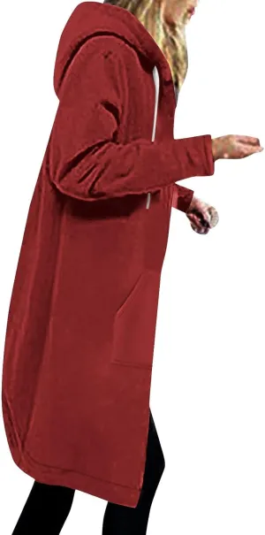 Miyaomn Women's Zip Up Oversized Long Hoodies Sherpa Lined Long Sleeve Hooded Sweatshirts Winter Fleece Jackets with Pockets
