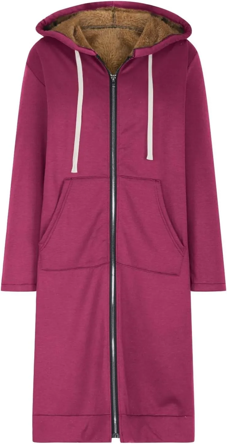 Miyaomn Women's Zip Up Oversized Long Hoodies Sherpa Lined Long Sleeve Hooded Sweatshirts Winter Fleece Jackets with Pockets