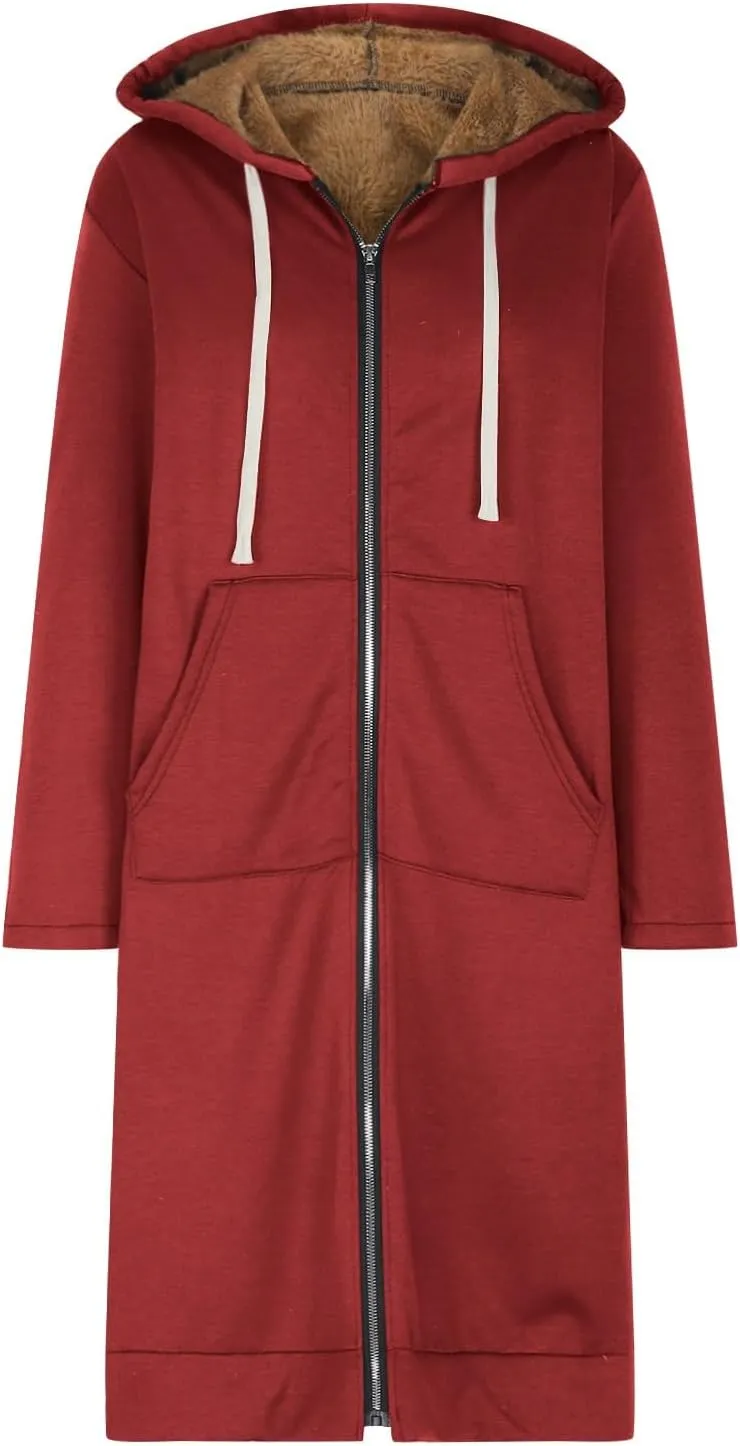 Miyaomn Women's Zip Up Oversized Long Hoodies Sherpa Lined Long Sleeve Hooded Sweatshirts Winter Fleece Jackets with Pockets