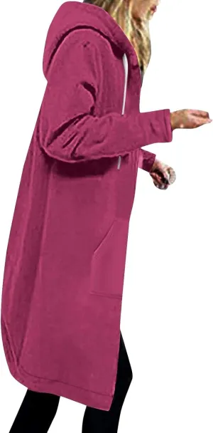 Miyaomn Women's Zip Up Oversized Long Hoodies Sherpa Lined Long Sleeve Hooded Sweatshirts Winter Fleece Jackets with Pockets