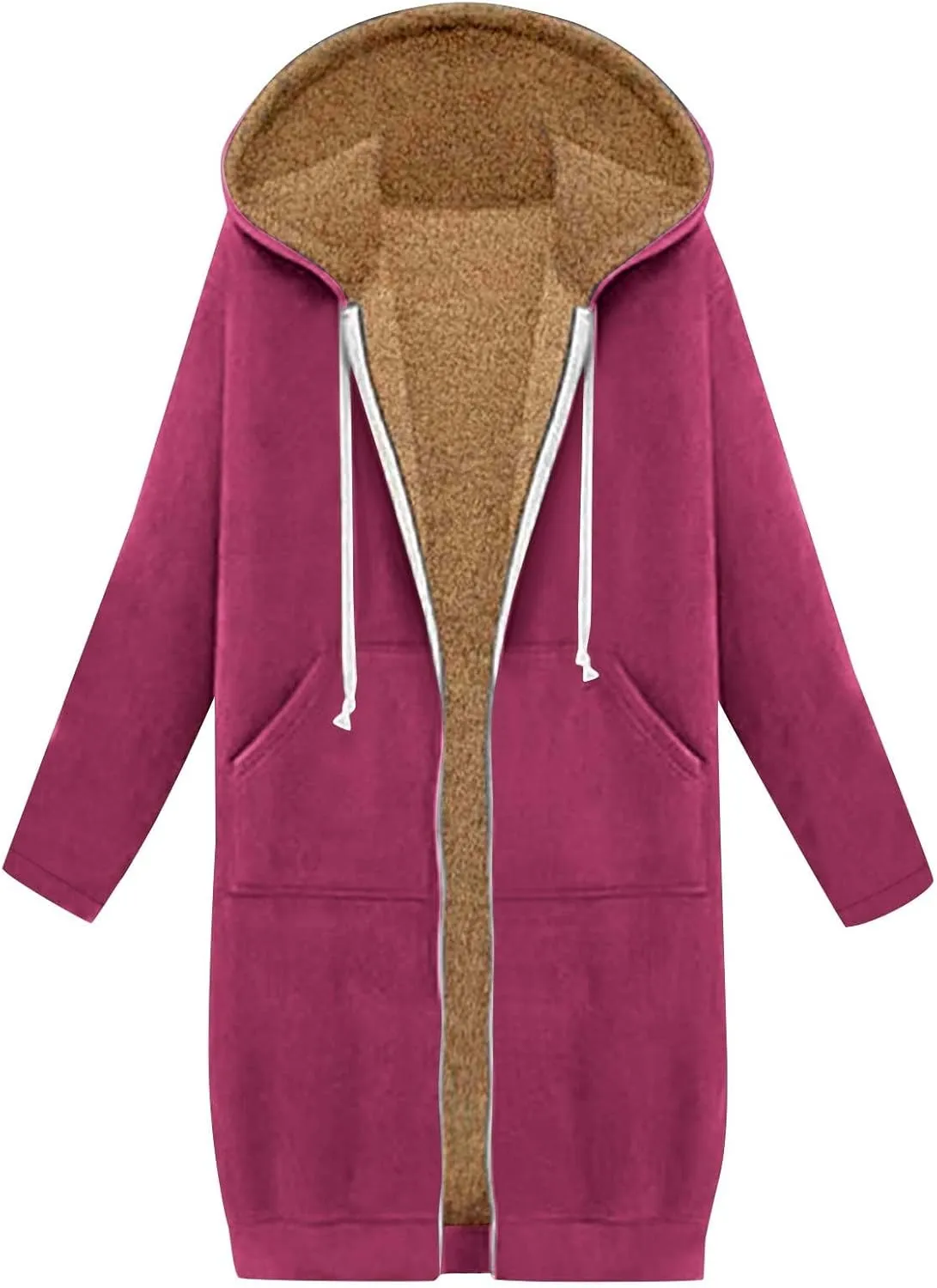 Miyaomn Women's Zip Up Oversized Long Hoodies Sherpa Lined Long Sleeve Hooded Sweatshirts Winter Fleece Jackets with Pockets