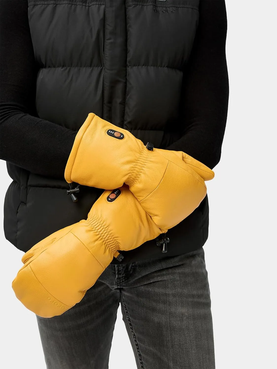 ORORO Leather Heated Mittens for Men and Women, Heated Chopper Mittens with Battery for Outdoor Work (Charger Not Included)