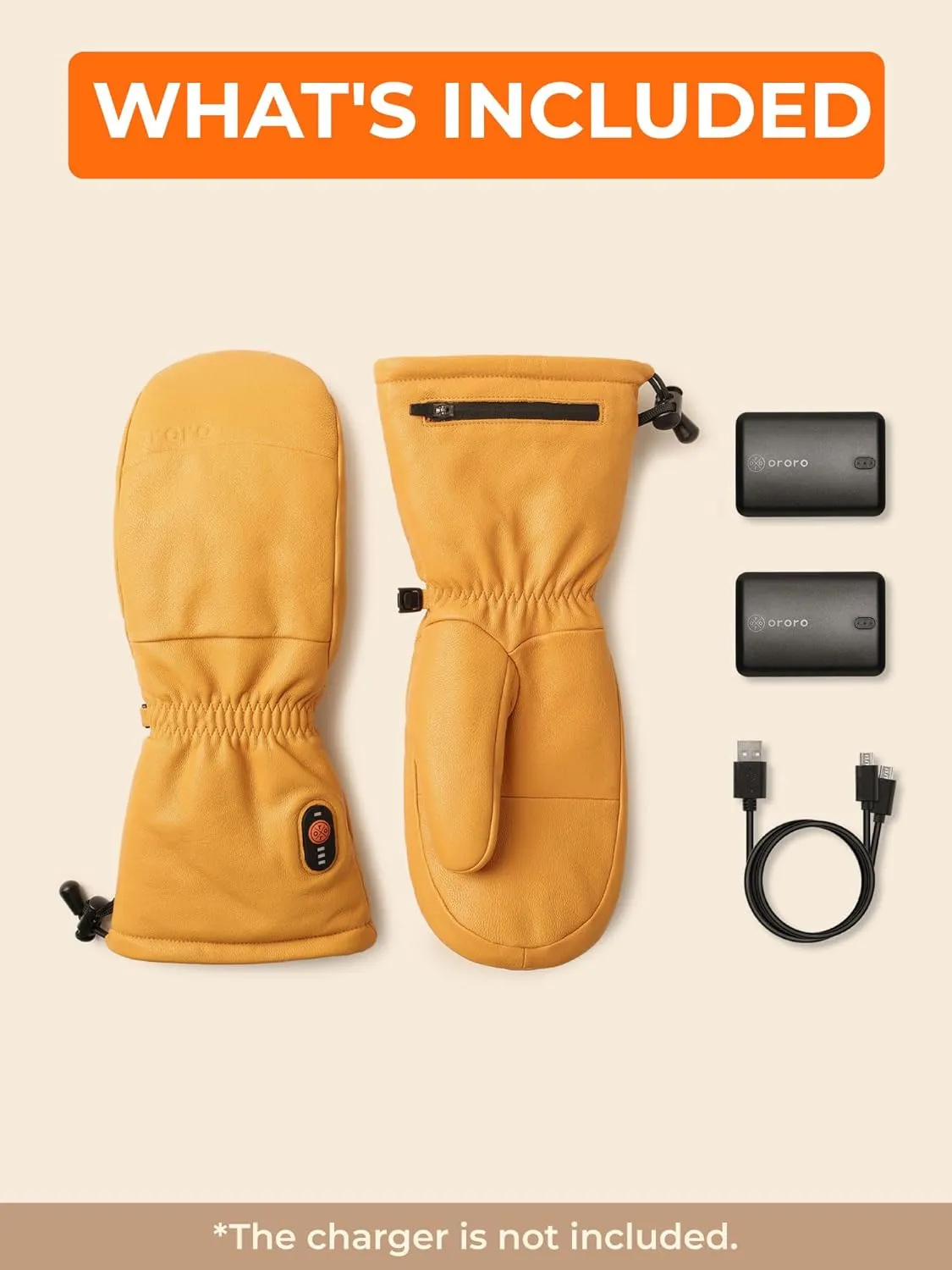 ORORO Leather Heated Mittens for Men and Women, Heated Chopper Mittens with Battery for Outdoor Work (Charger Not Included)