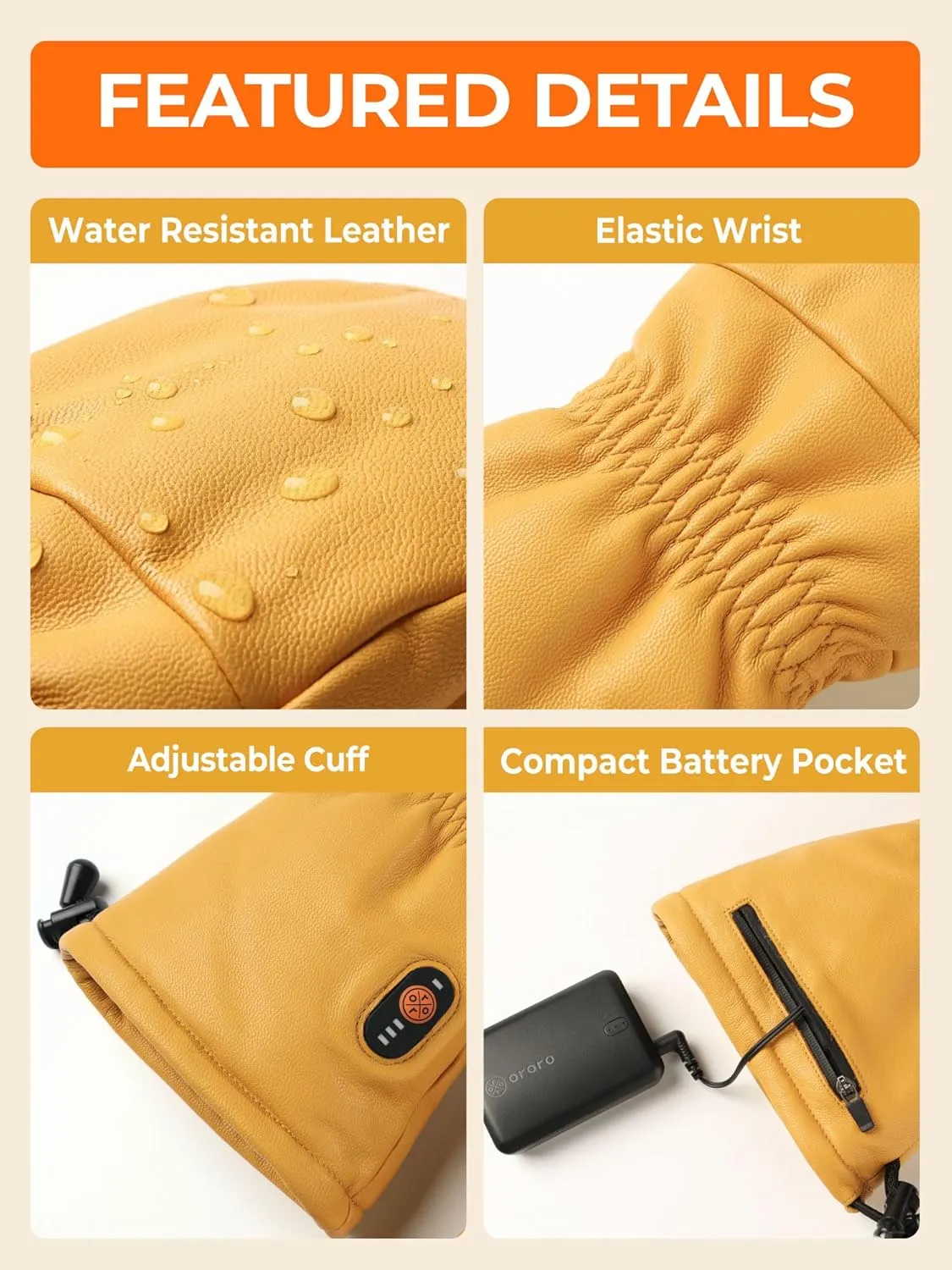 ORORO Leather Heated Mittens for Men and Women, Heated Chopper Mittens with Battery for Outdoor Work (Charger Not Included)