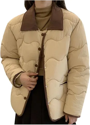 Quilted Jackets For Women 2024 Casual Trendy Lapel Button Down Long Sleeve Down Jacket Fall Winter Comfy Warm Tops