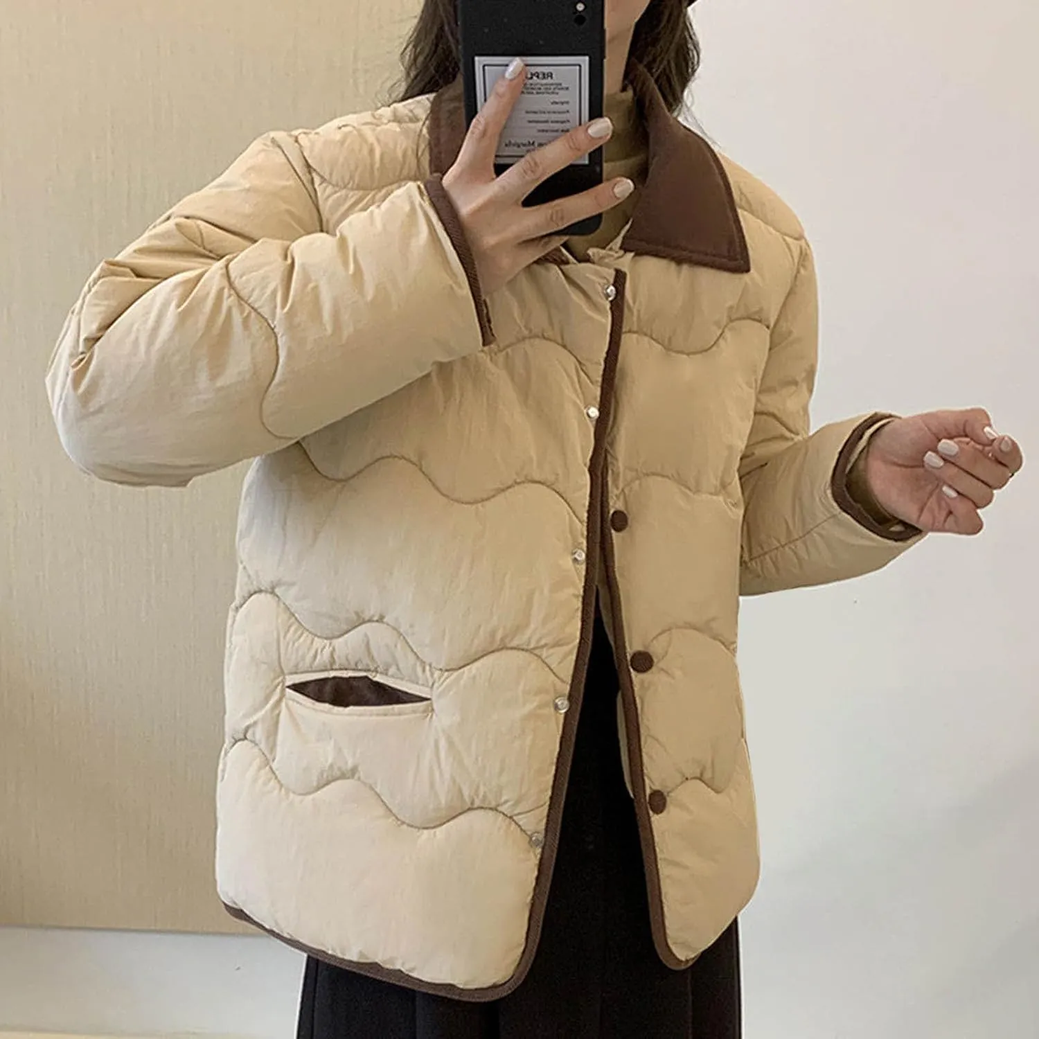 Quilted Jackets For Women 2024 Casual Trendy Lapel Button Down Long Sleeve Down Jacket Fall Winter Comfy Warm Tops