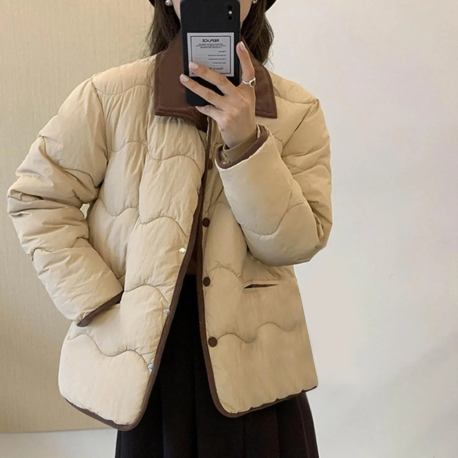 Quilted Jackets For Women 2024 Casual Trendy Lapel Button Down Long Sleeve Down Jacket Fall Winter Comfy Warm Tops