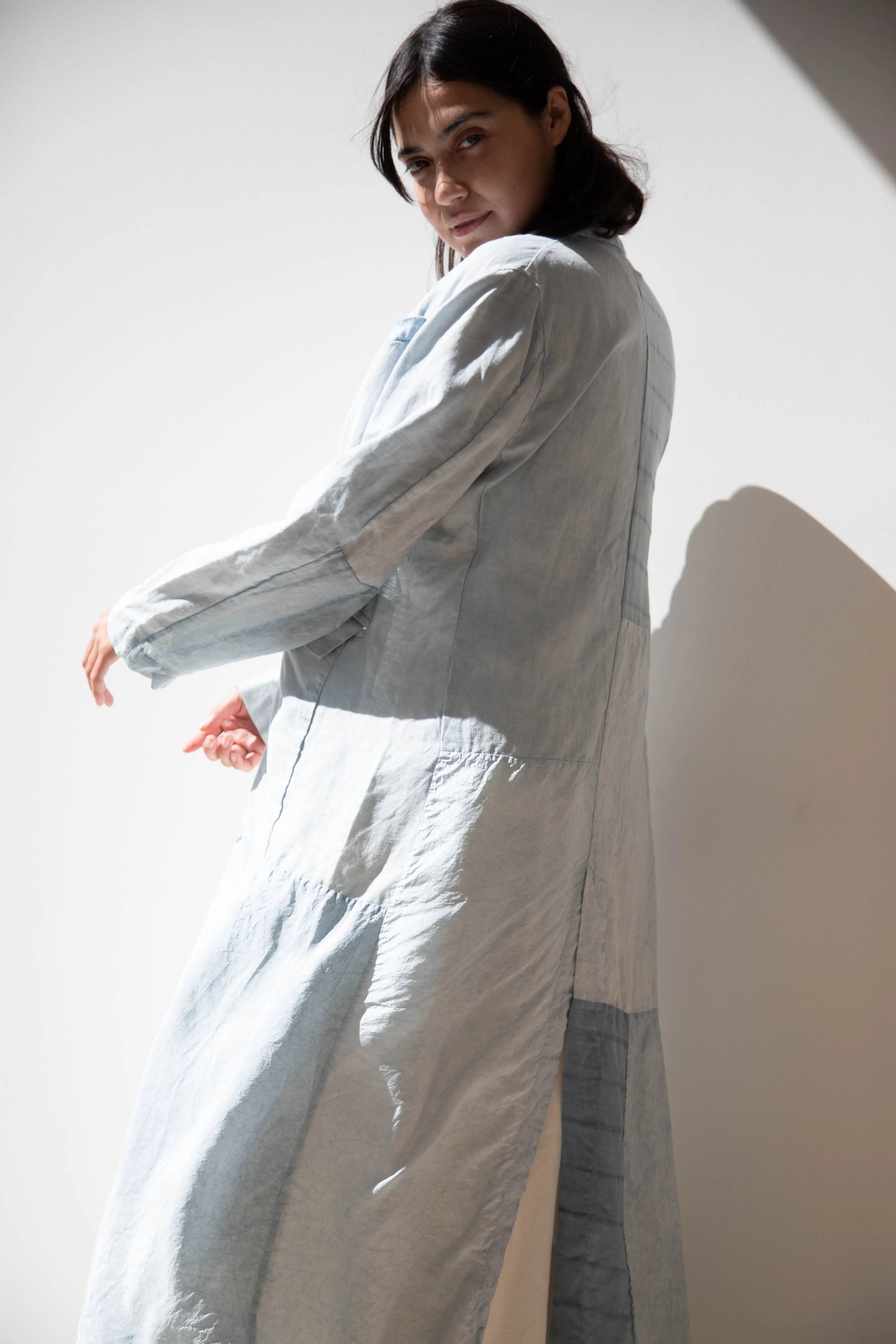 Risa Nakamura | Coat E in Patchwork Indigo Linen & Silk