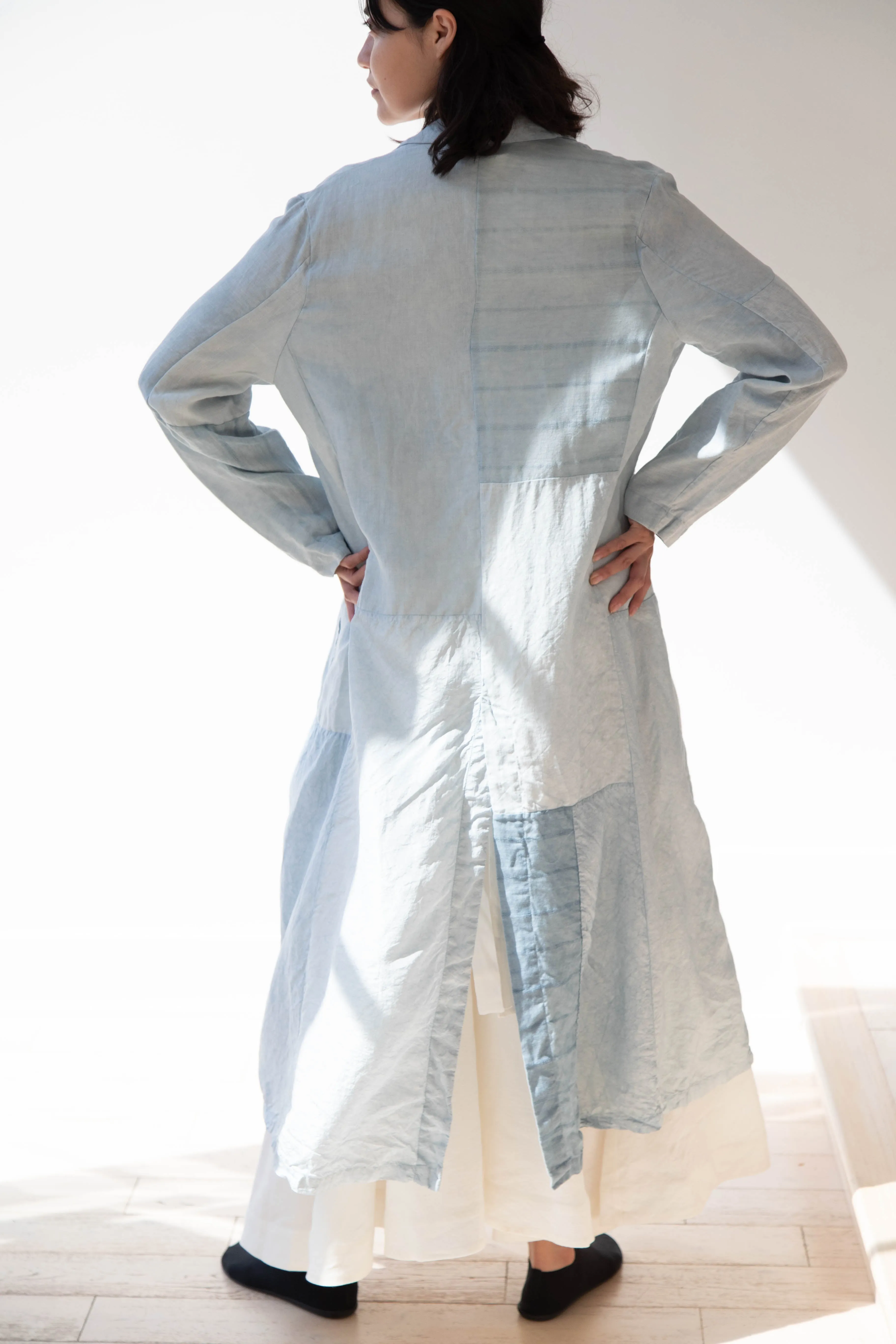 Risa Nakamura | Coat E in Patchwork Indigo Linen & Silk