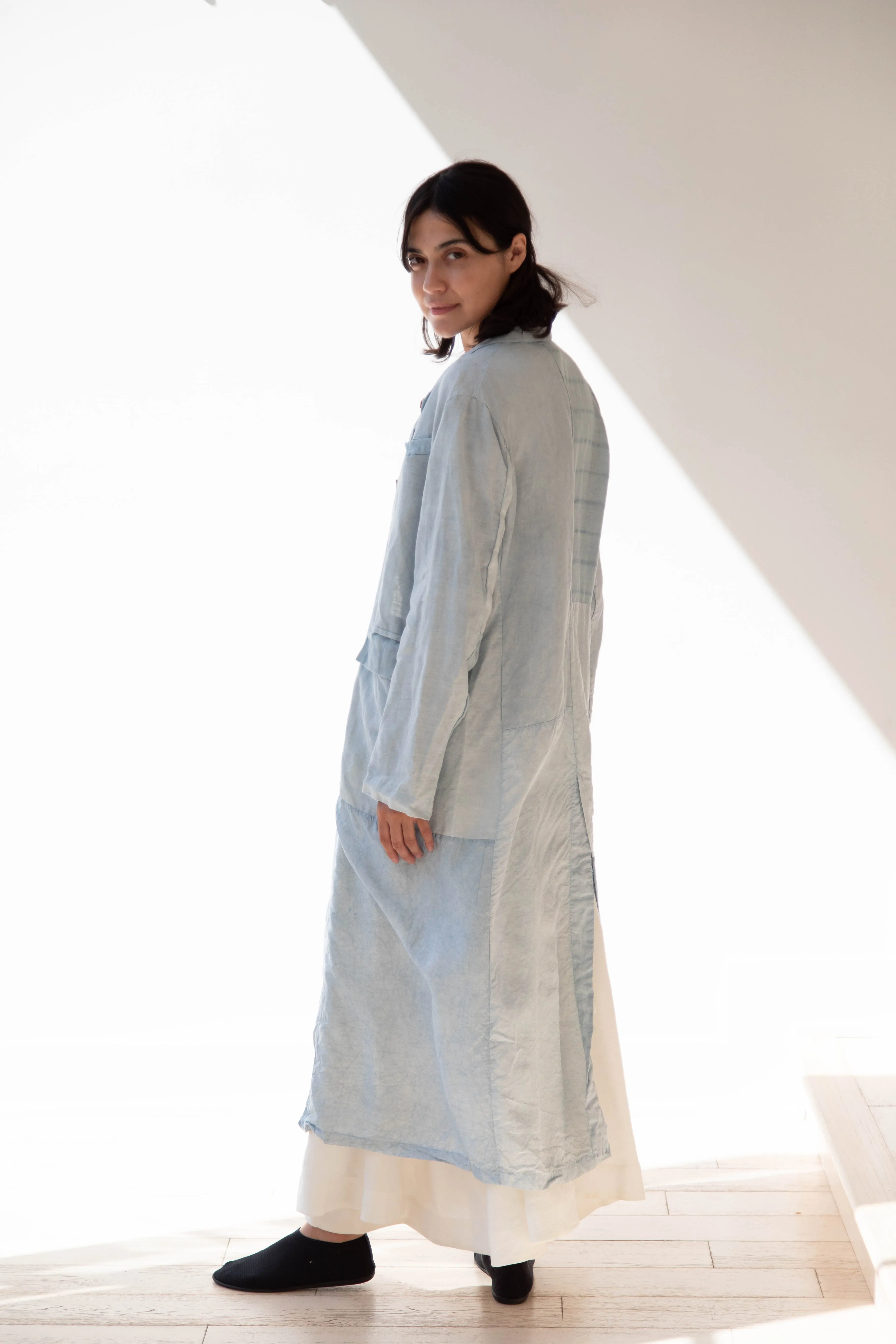 Risa Nakamura | Coat E in Patchwork Indigo Linen & Silk