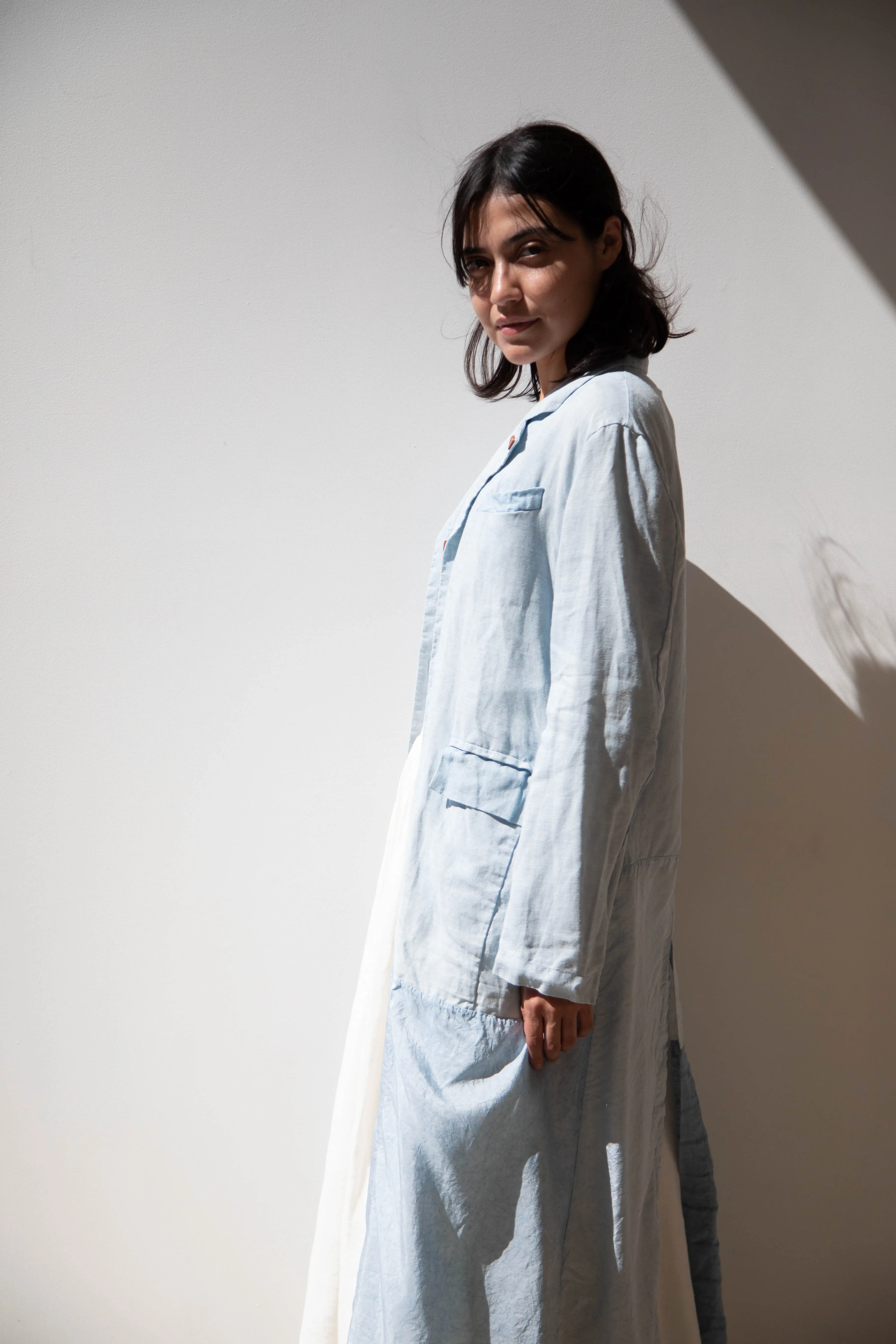 Risa Nakamura | Coat E in Patchwork Indigo Linen & Silk