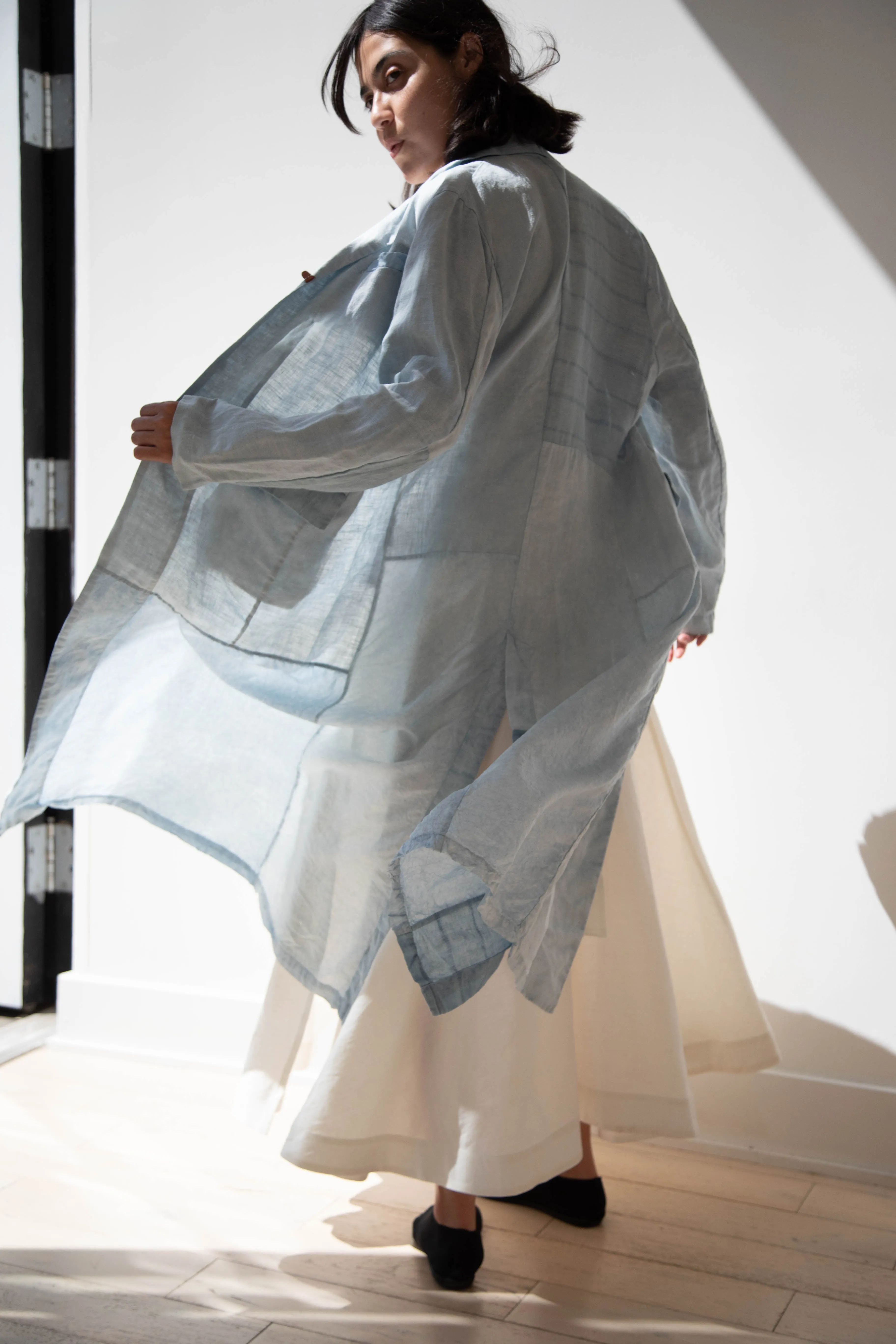 Risa Nakamura | Coat E in Patchwork Indigo Linen & Silk