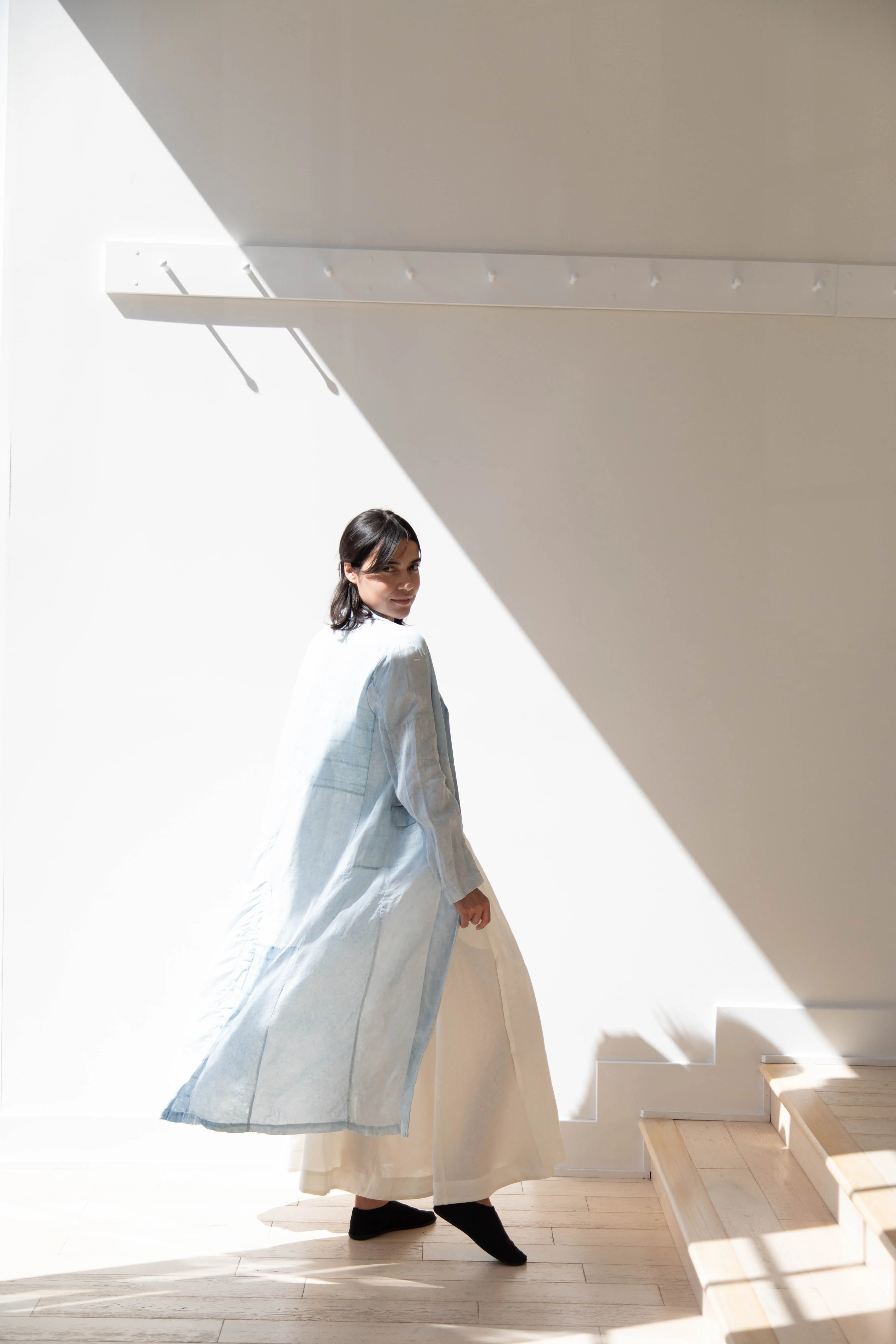 Risa Nakamura | Coat E in Patchwork Indigo Linen & Silk
