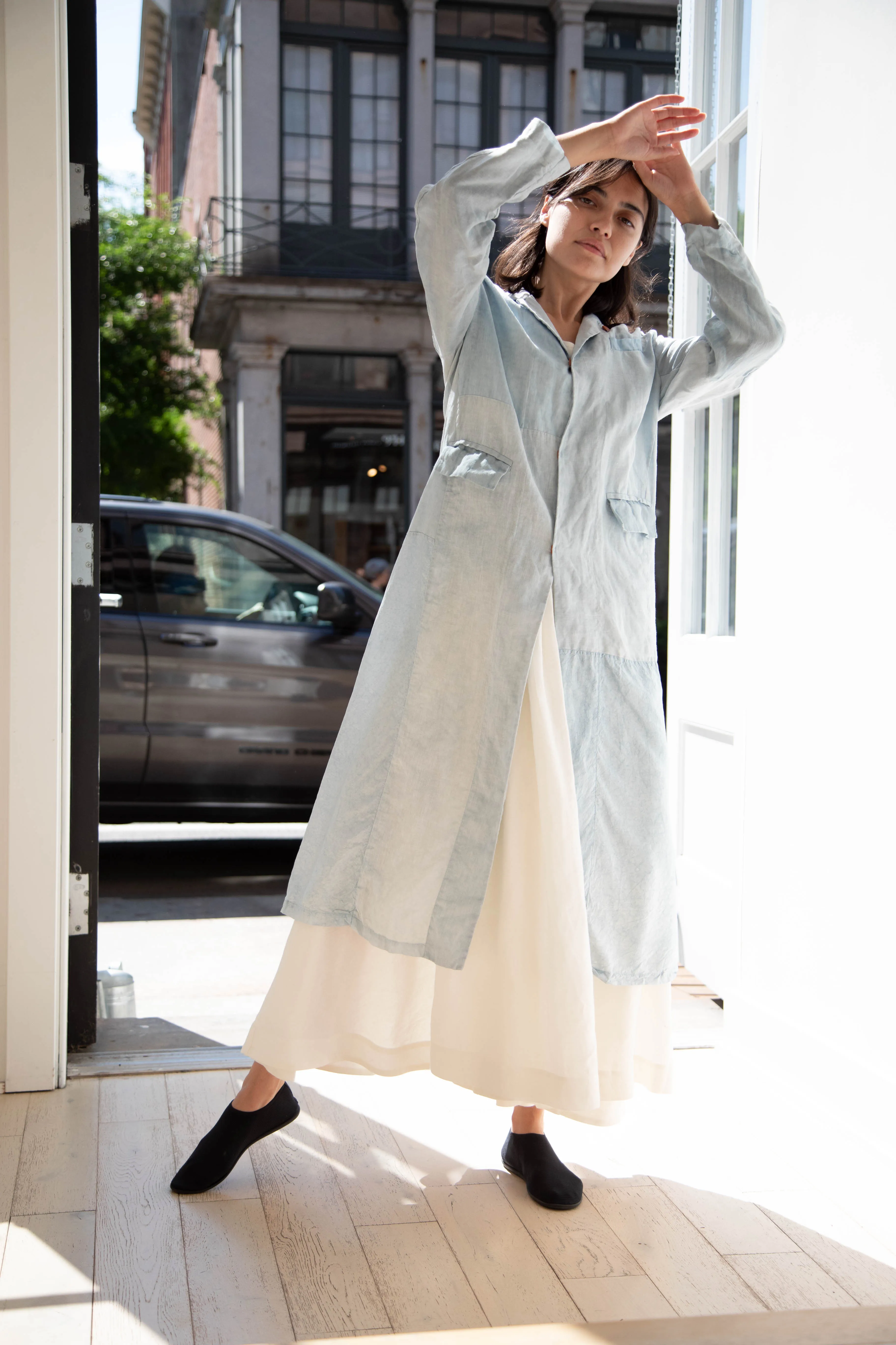 Risa Nakamura | Coat E in Patchwork Indigo Linen & Silk