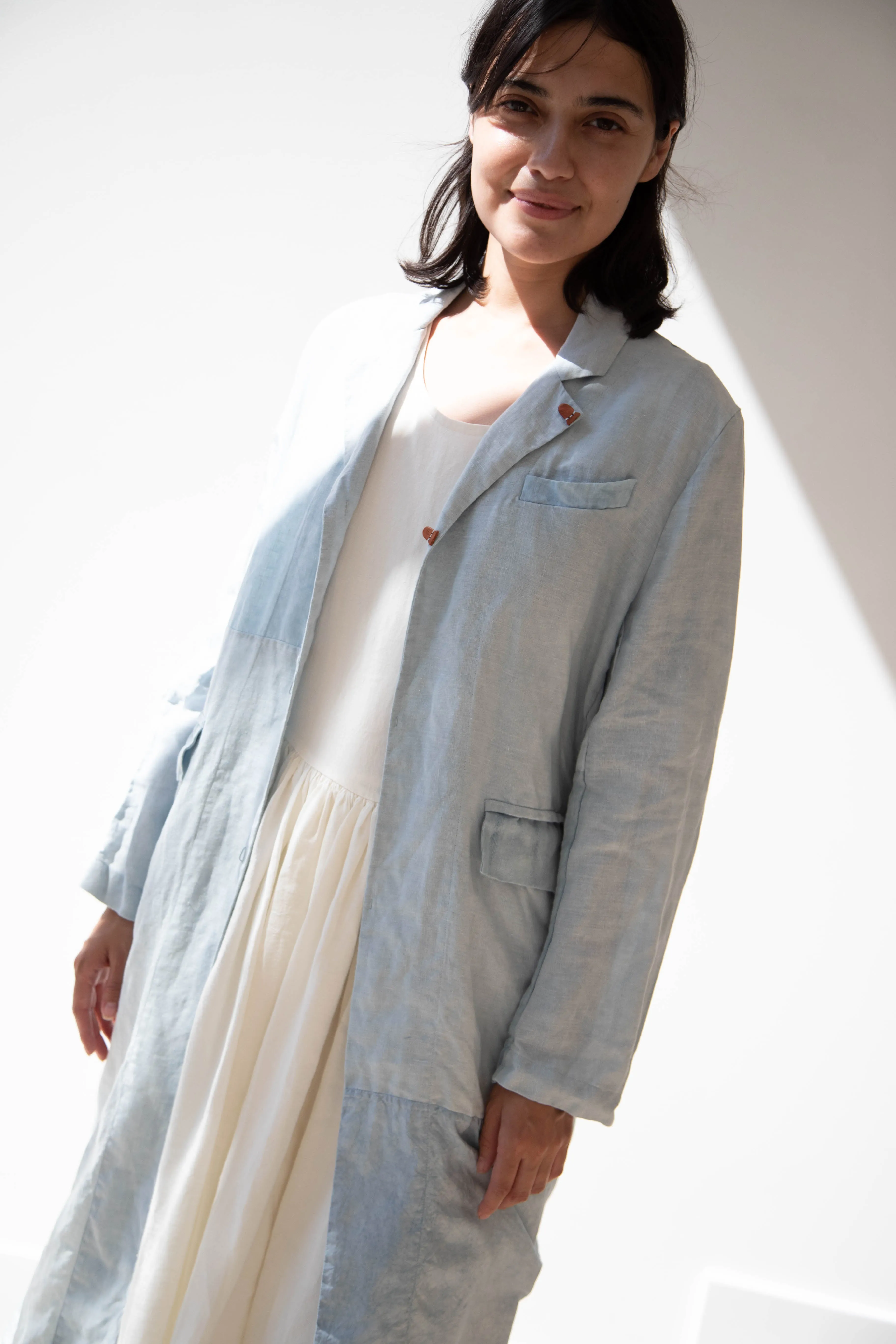 Risa Nakamura | Coat E in Patchwork Indigo Linen & Silk
