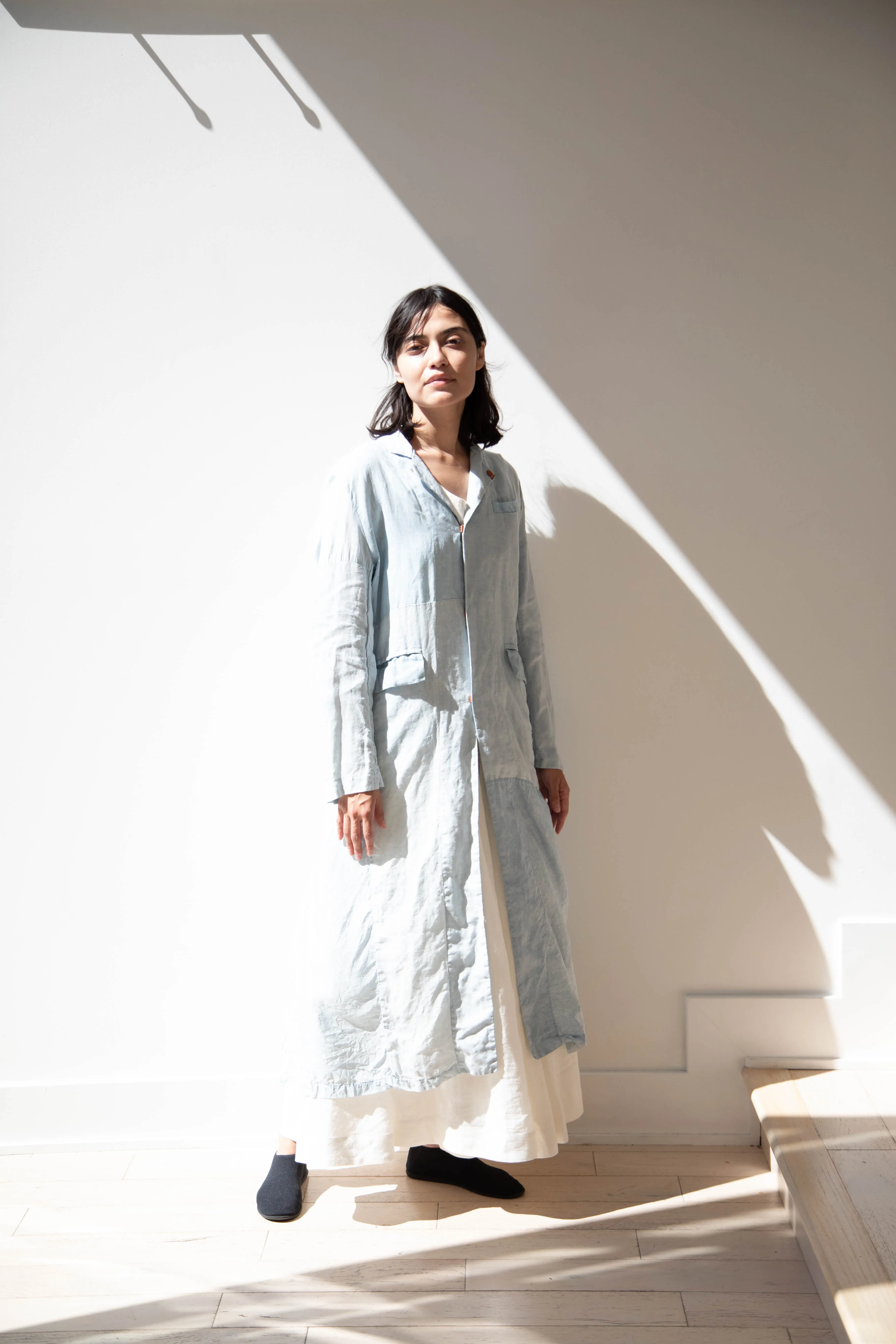 Risa Nakamura | Coat E in Patchwork Indigo Linen & Silk