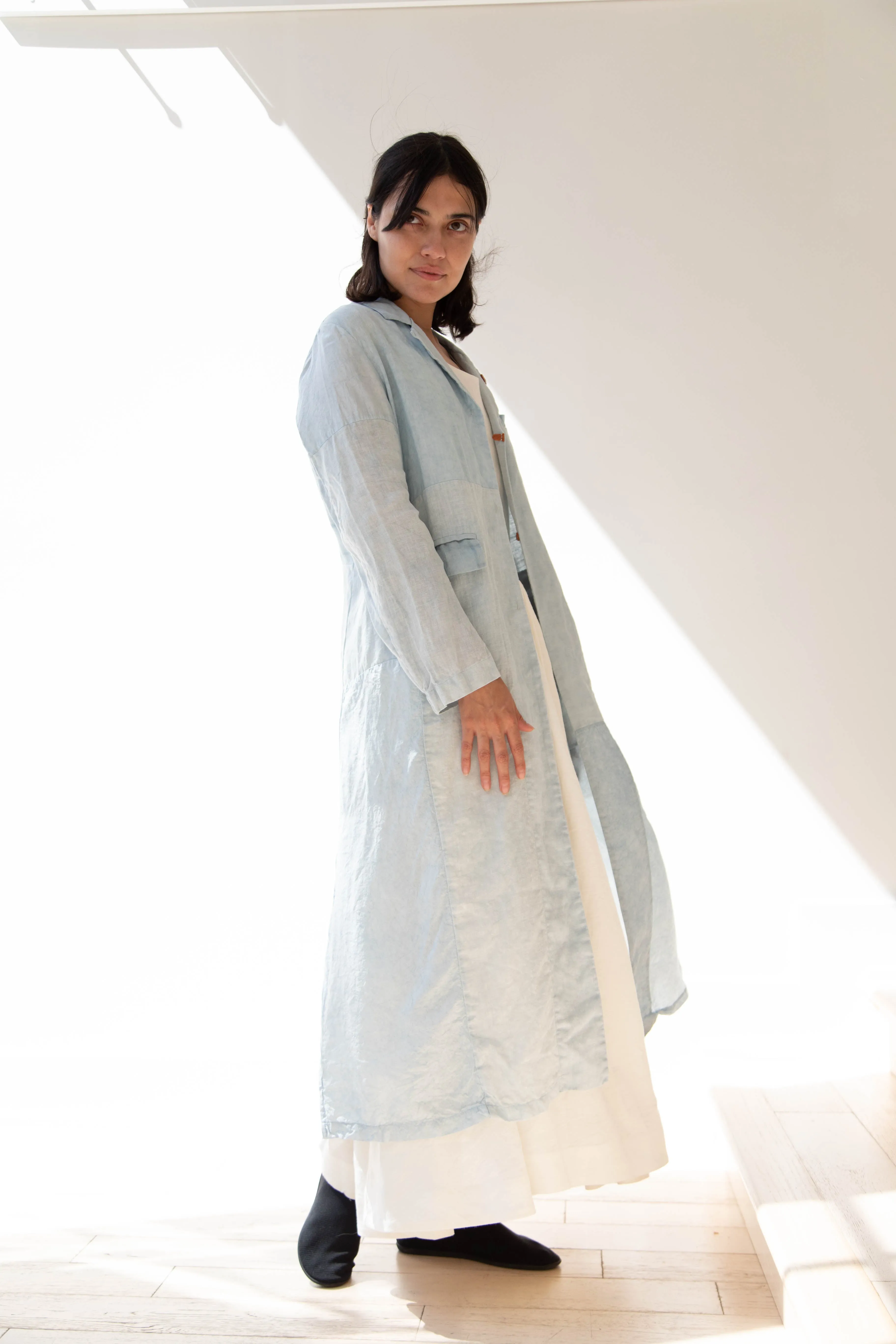 Risa Nakamura | Coat E in Patchwork Indigo Linen & Silk