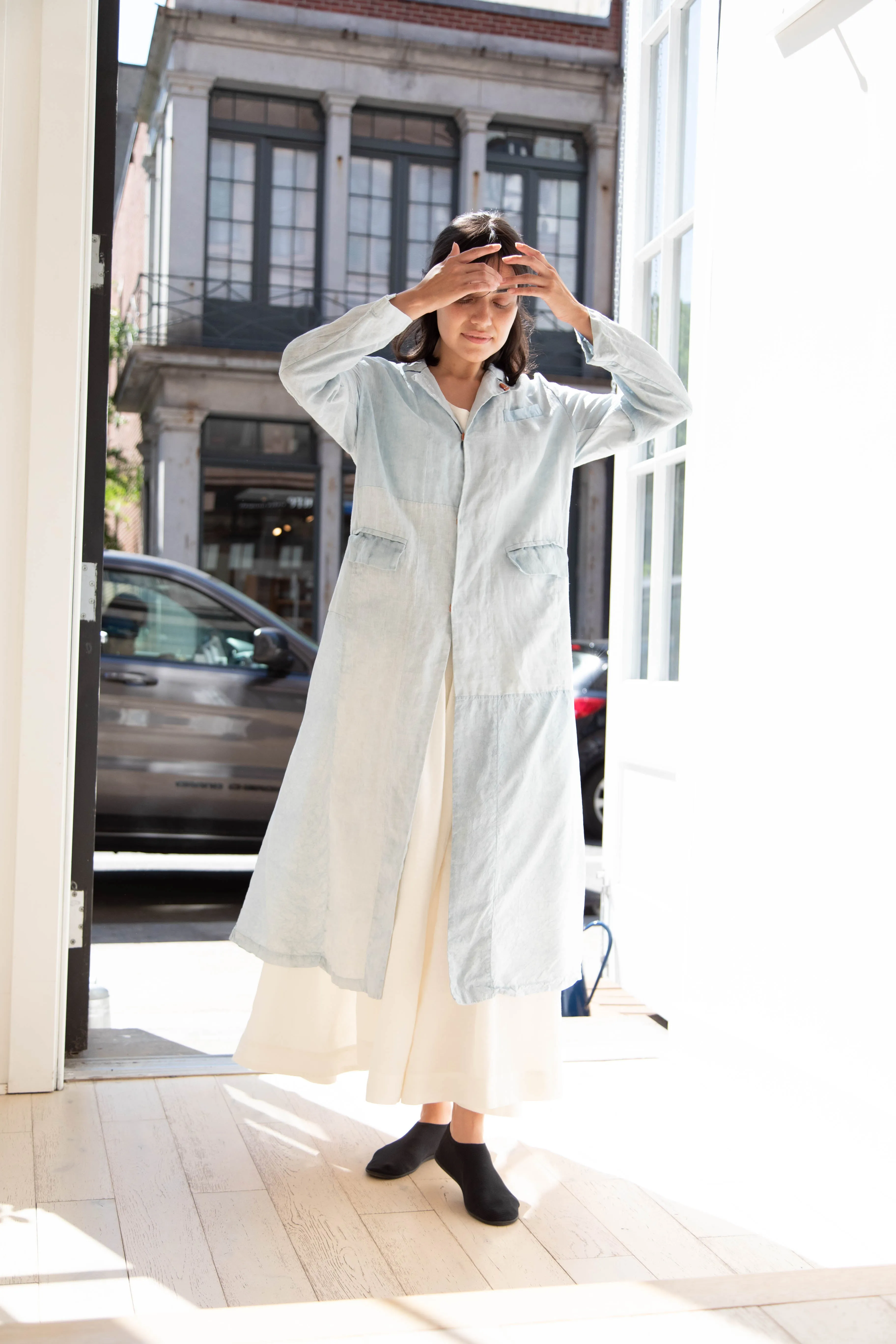 Risa Nakamura | Coat E in Patchwork Indigo Linen & Silk