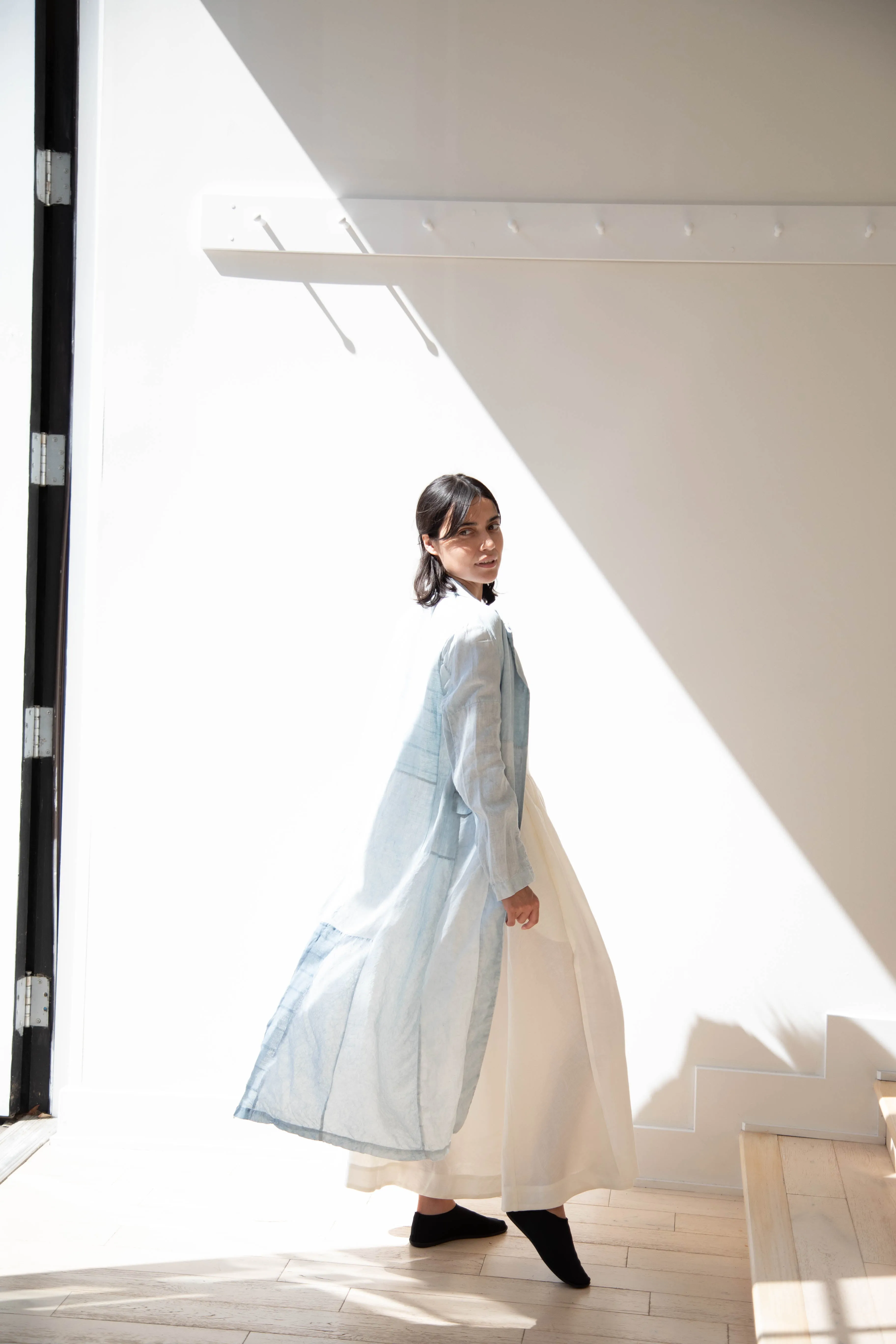 Risa Nakamura | Coat E in Patchwork Indigo Linen & Silk
