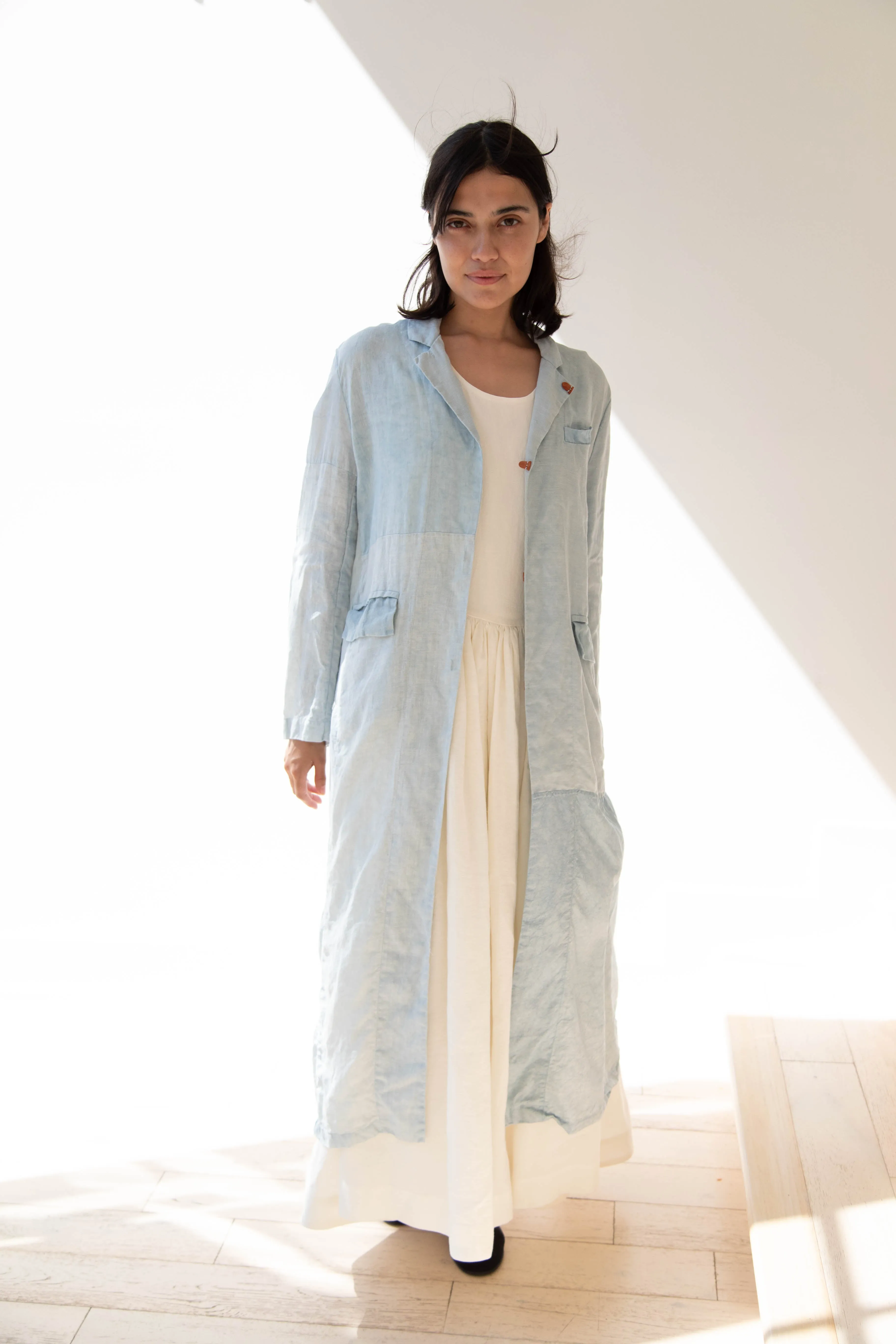 Risa Nakamura | Coat E in Patchwork Indigo Linen & Silk
