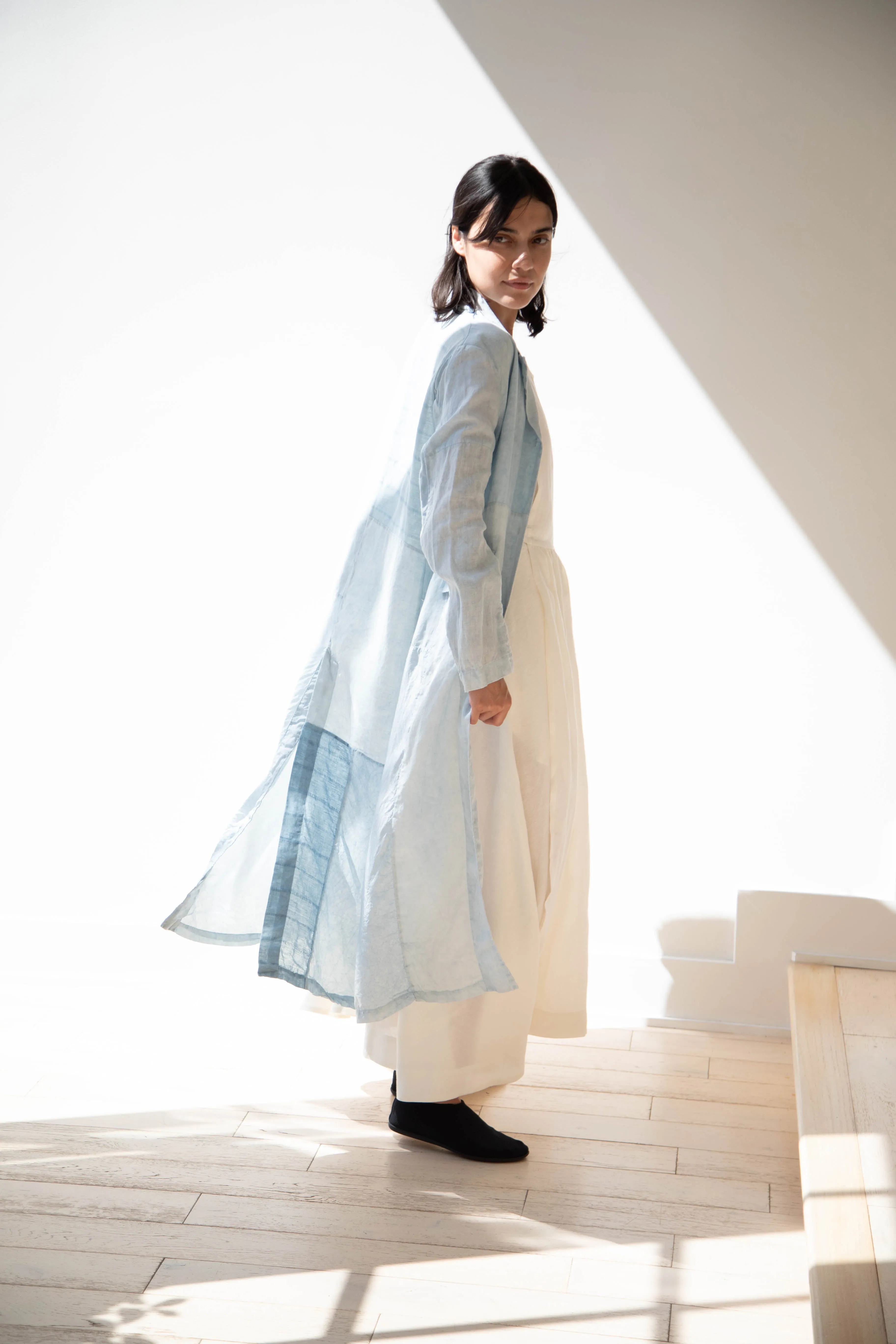 Risa Nakamura | Coat E in Patchwork Indigo Linen & Silk