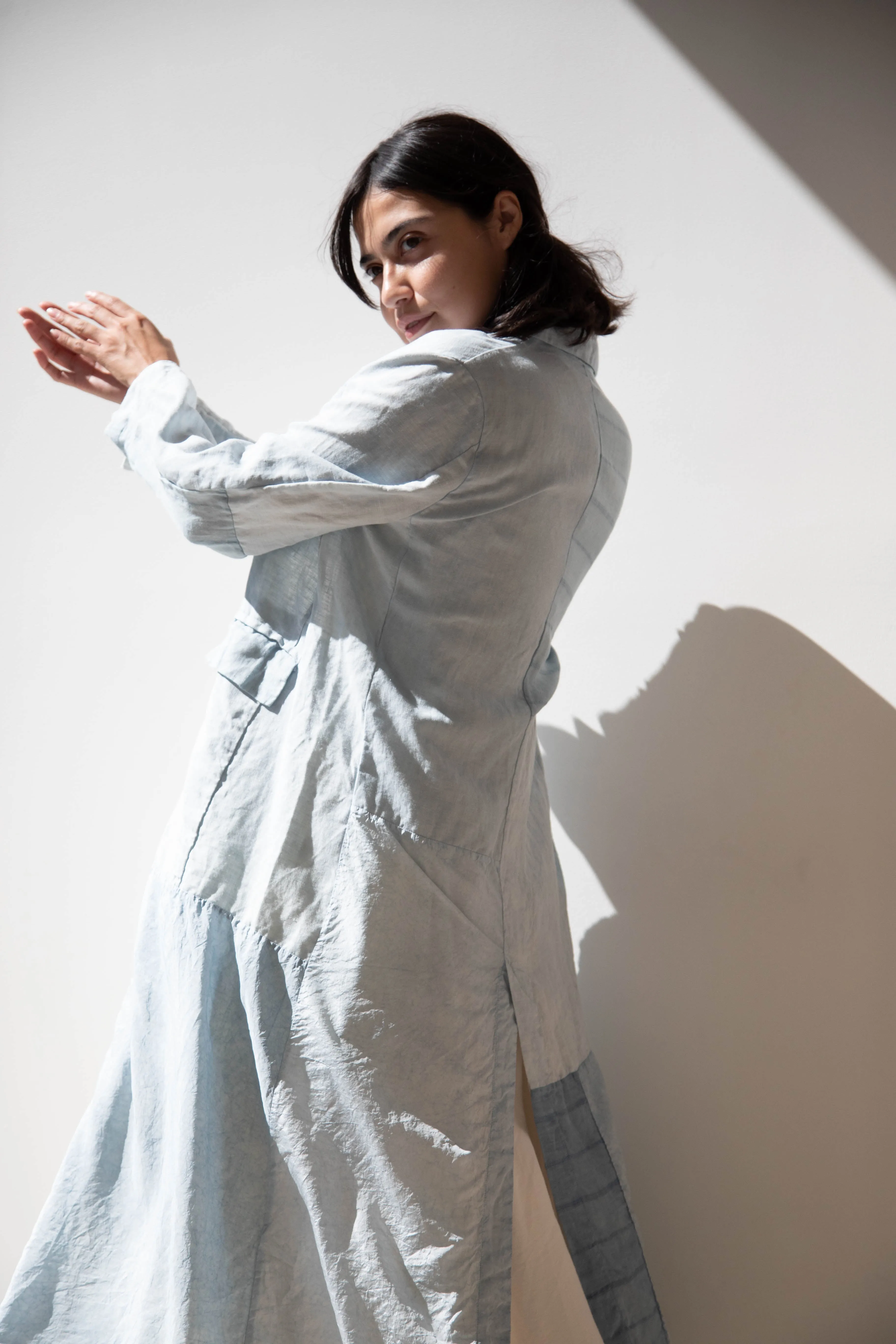 Risa Nakamura | Coat E in Patchwork Indigo Linen & Silk