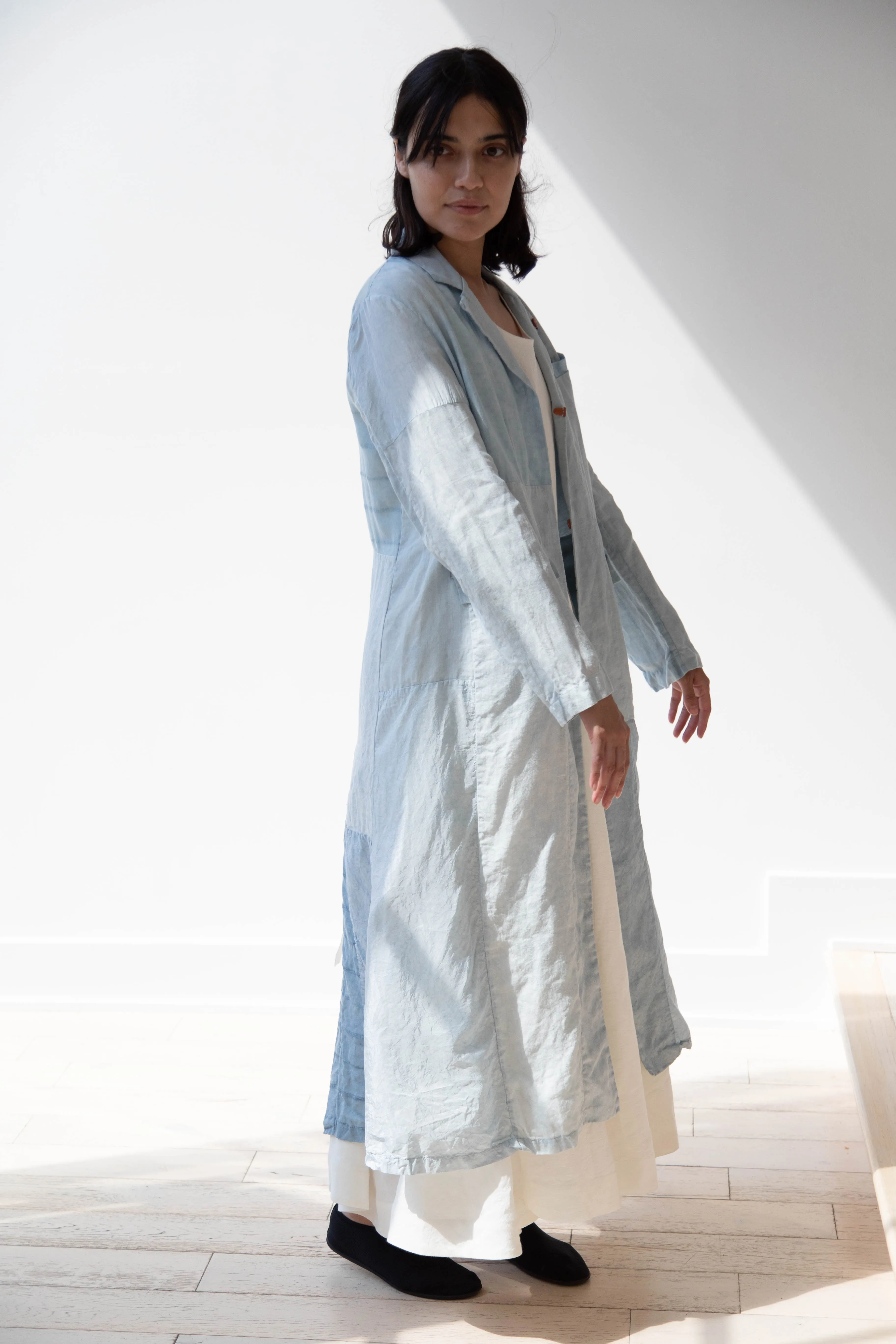 Risa Nakamura | Coat E in Patchwork Indigo Linen & Silk