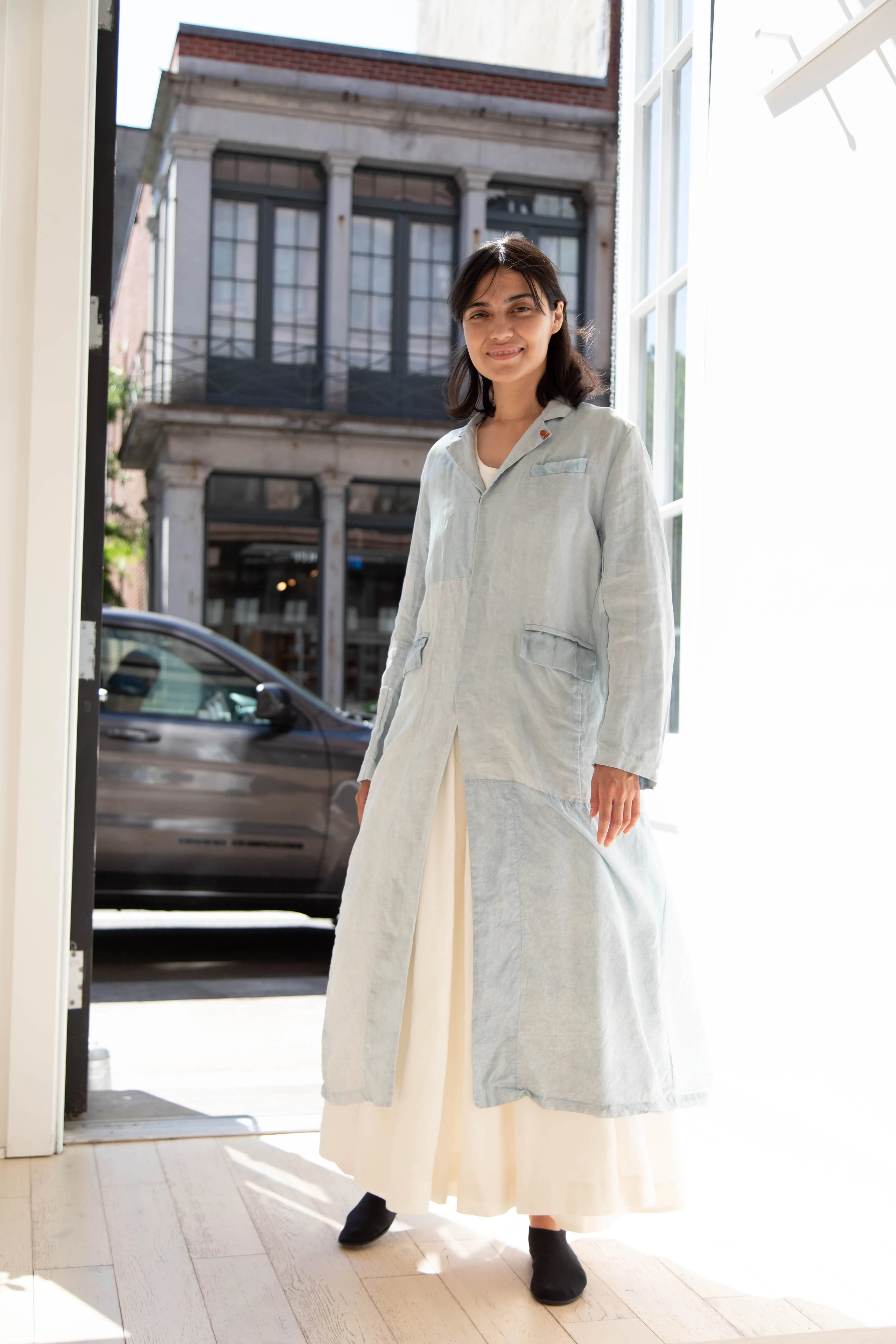 Risa Nakamura | Coat E in Patchwork Indigo Linen & Silk