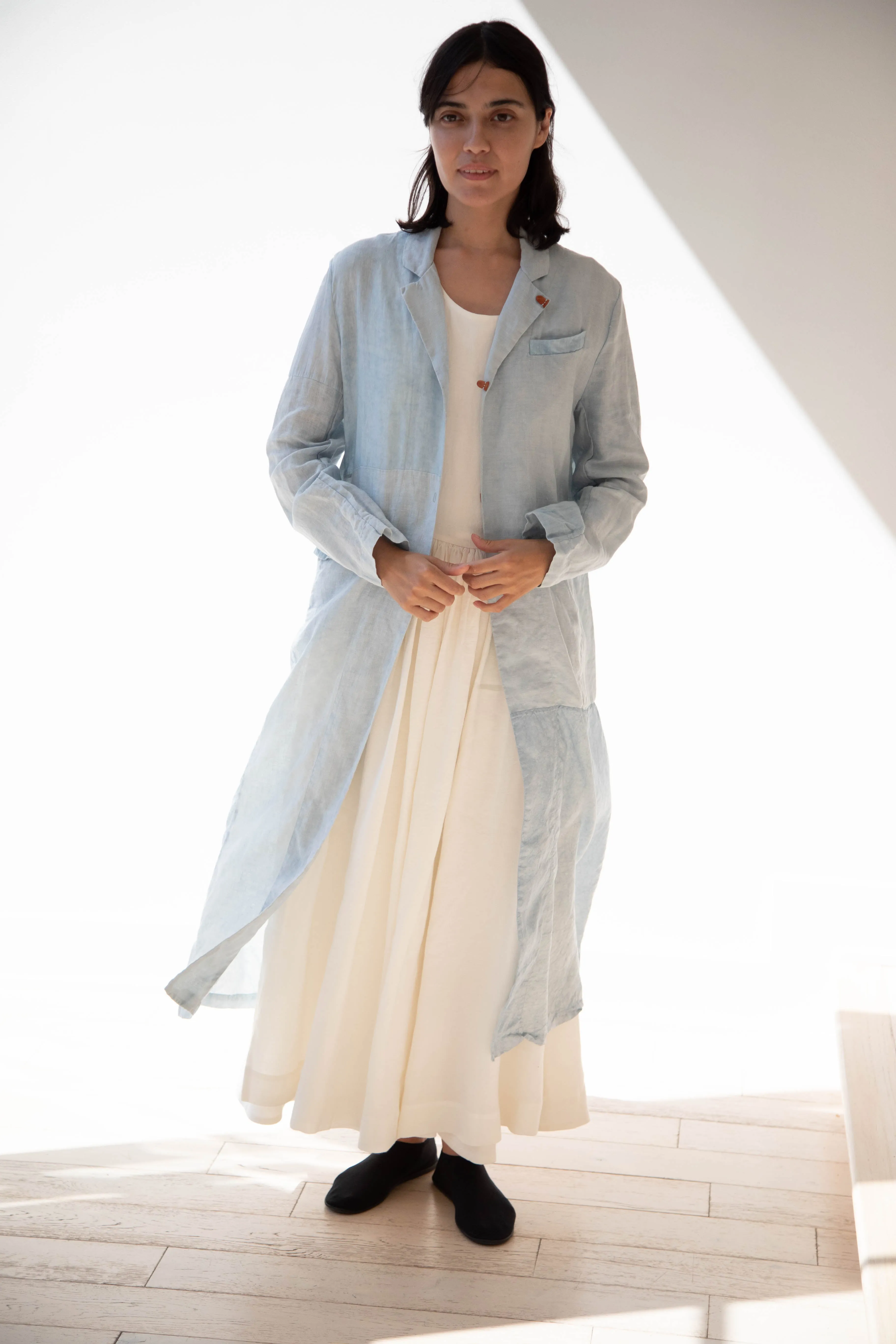 Risa Nakamura | Coat E in Patchwork Indigo Linen & Silk