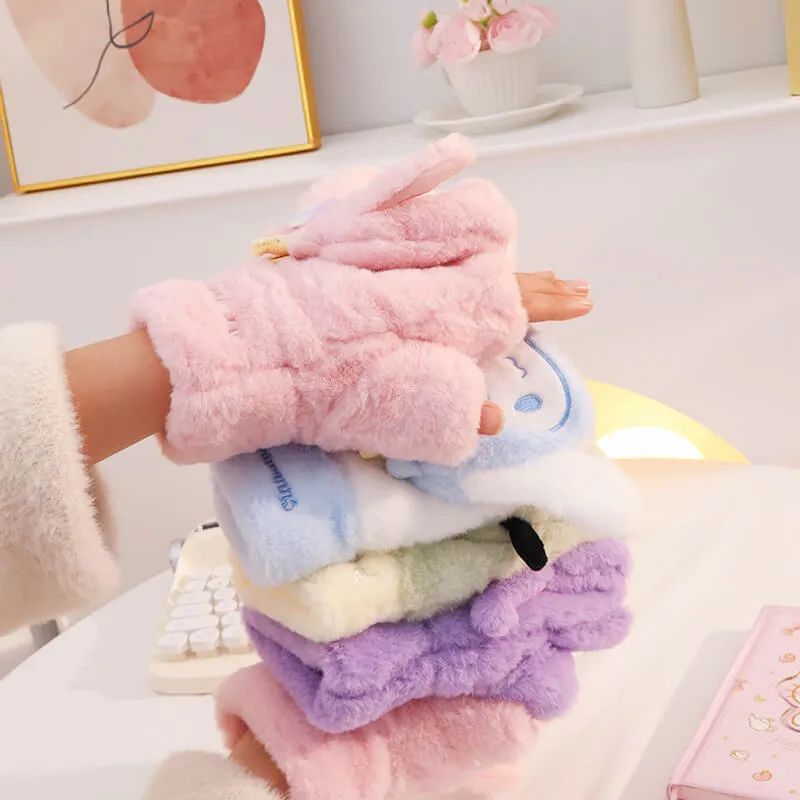 Sanrio Cute Cartoon Winter Unicorn Half Finger Mittens