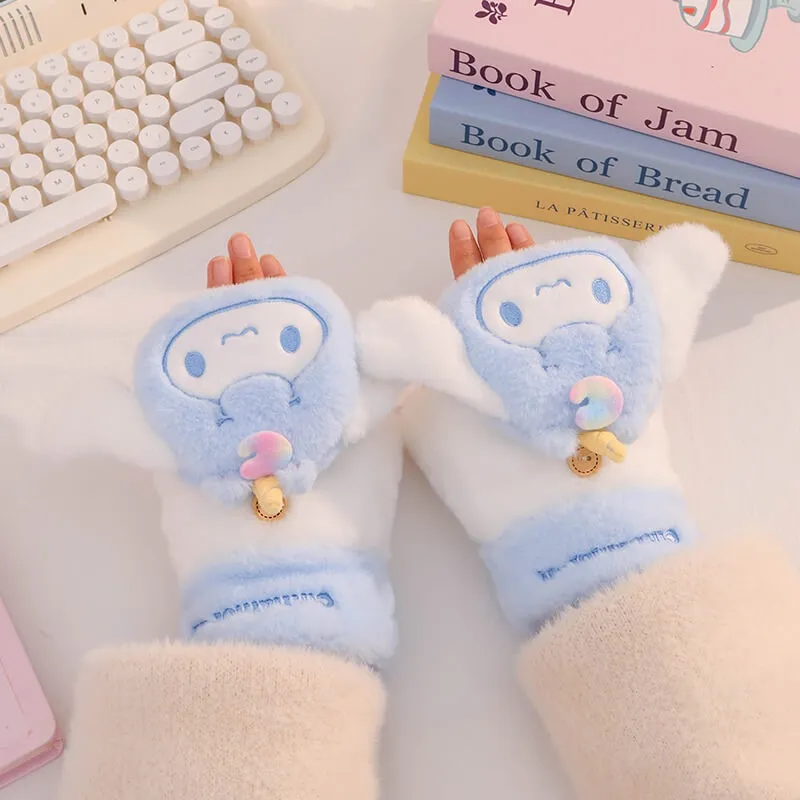 Sanrio Cute Cartoon Winter Unicorn Half Finger Mittens