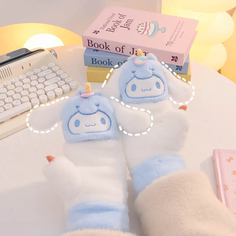 Sanrio Cute Cartoon Winter Unicorn Half Finger Mittens